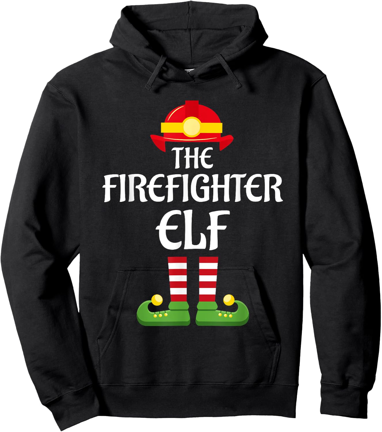 Firefighter Elf Family Matching Group Christmas Fireman Hoodie - Hoodie | Black