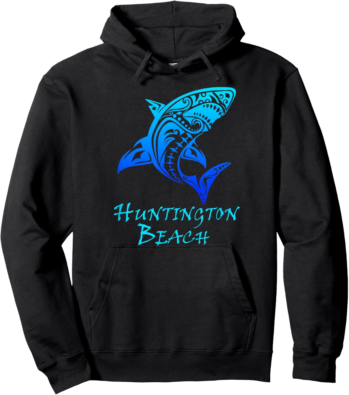 Huntington Beach, California Vintage Vacation Tribal Shark Hoodie - Hoodie | Black