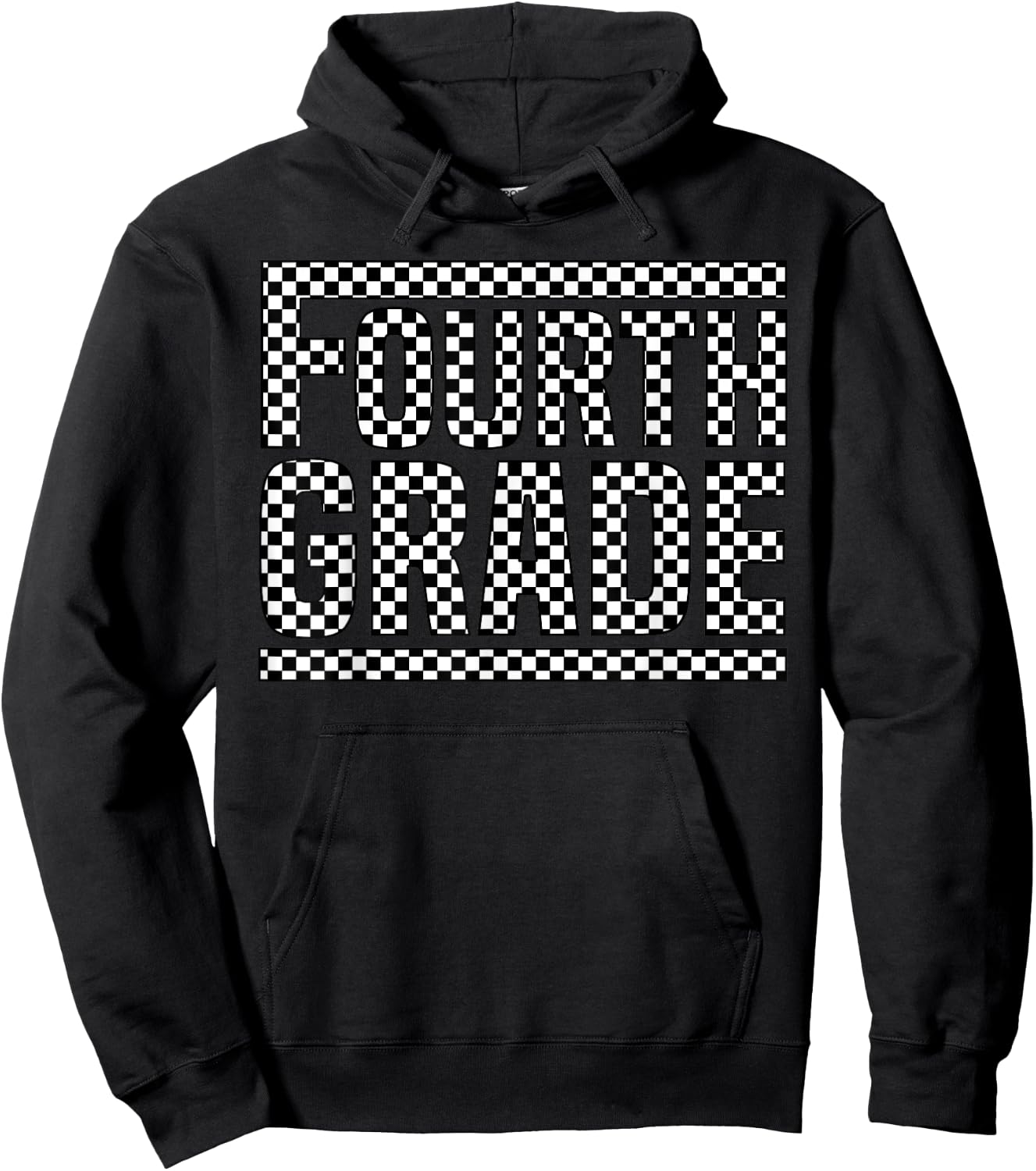 Checkered 4th Grade Back to School Boys Girls Kids Teacher Hoodie - Hoodie | Black