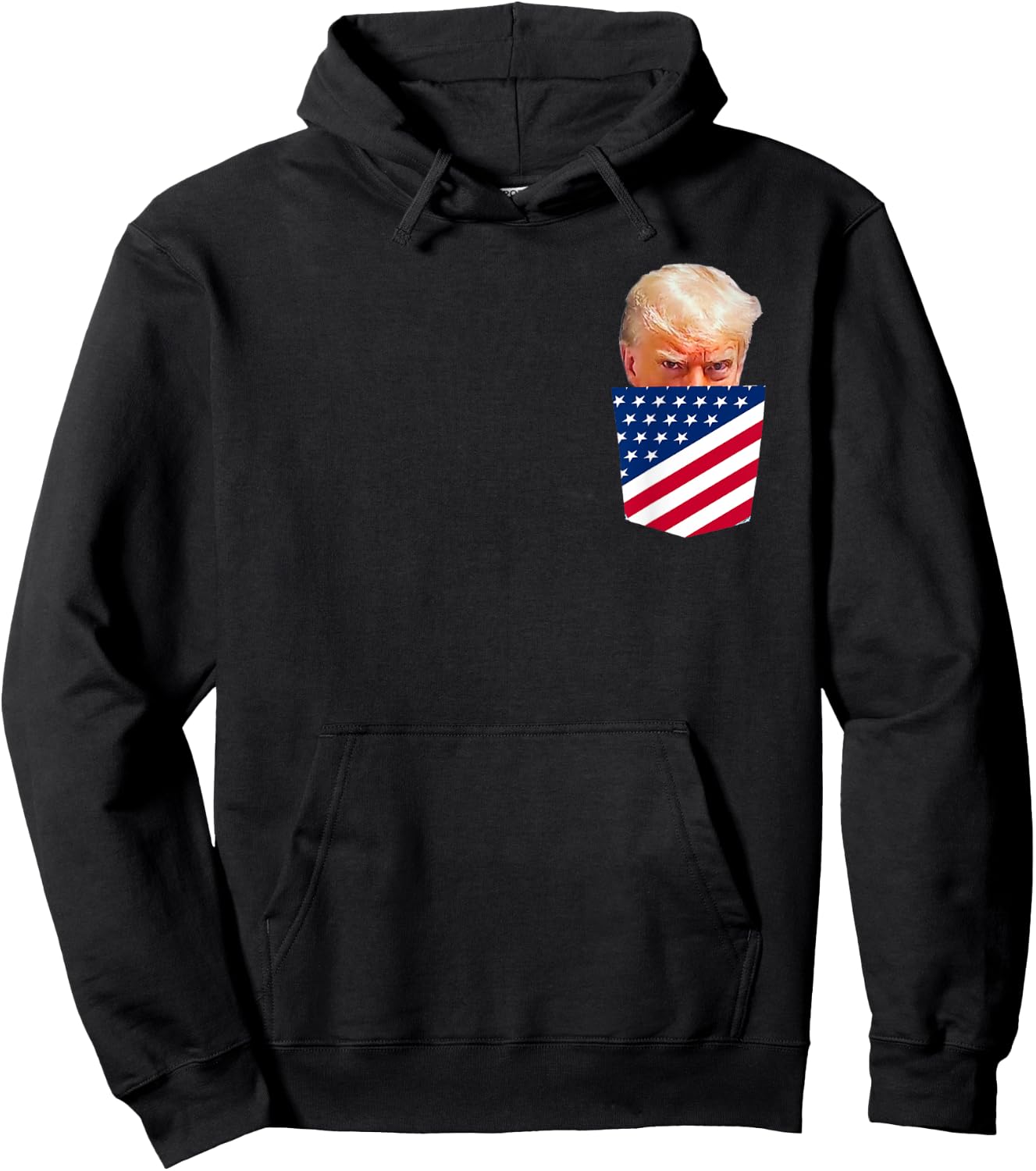 Trump in American Flag Pocket Hoodie - Hoodie | Black