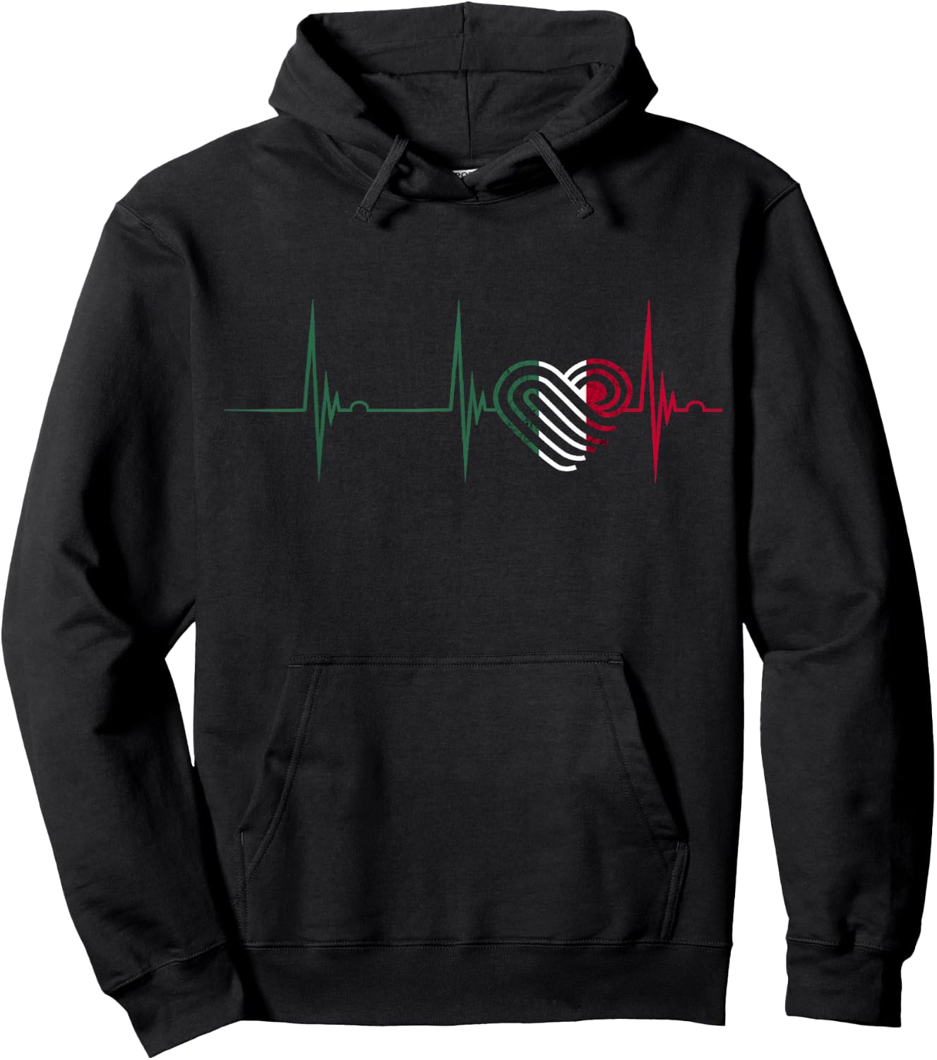 Mexican Flag Heart Mexico Heartbeat EKG Pulse Mexican Roots Hoodie - Hoodie | Black