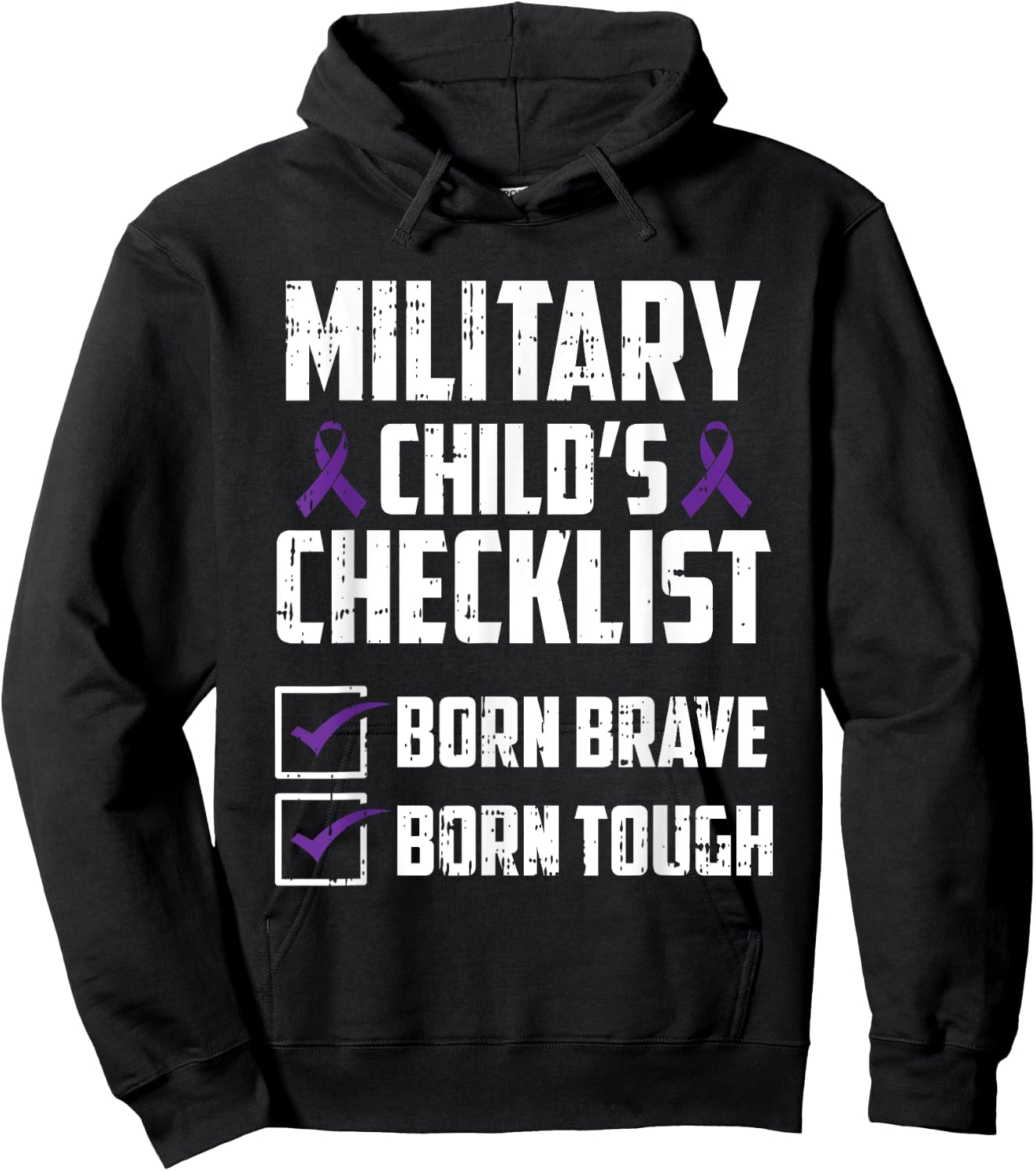 Military Child Boy Girls Toddlers Checklist Born Tough Brave Hoodie - Hoodie | Black