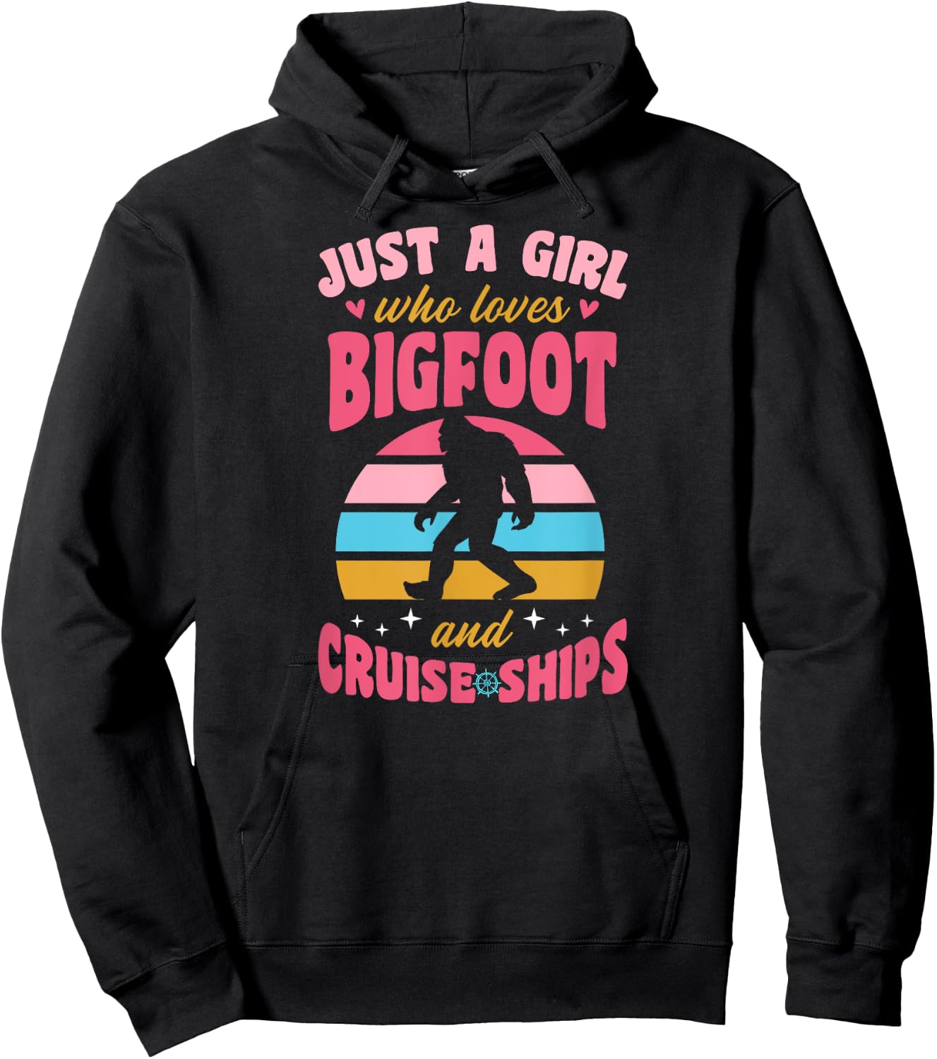 Just A Girl Who Loves Bigfoot And Cruise Ships Retro 70s Hoodie - Hoodie | Black