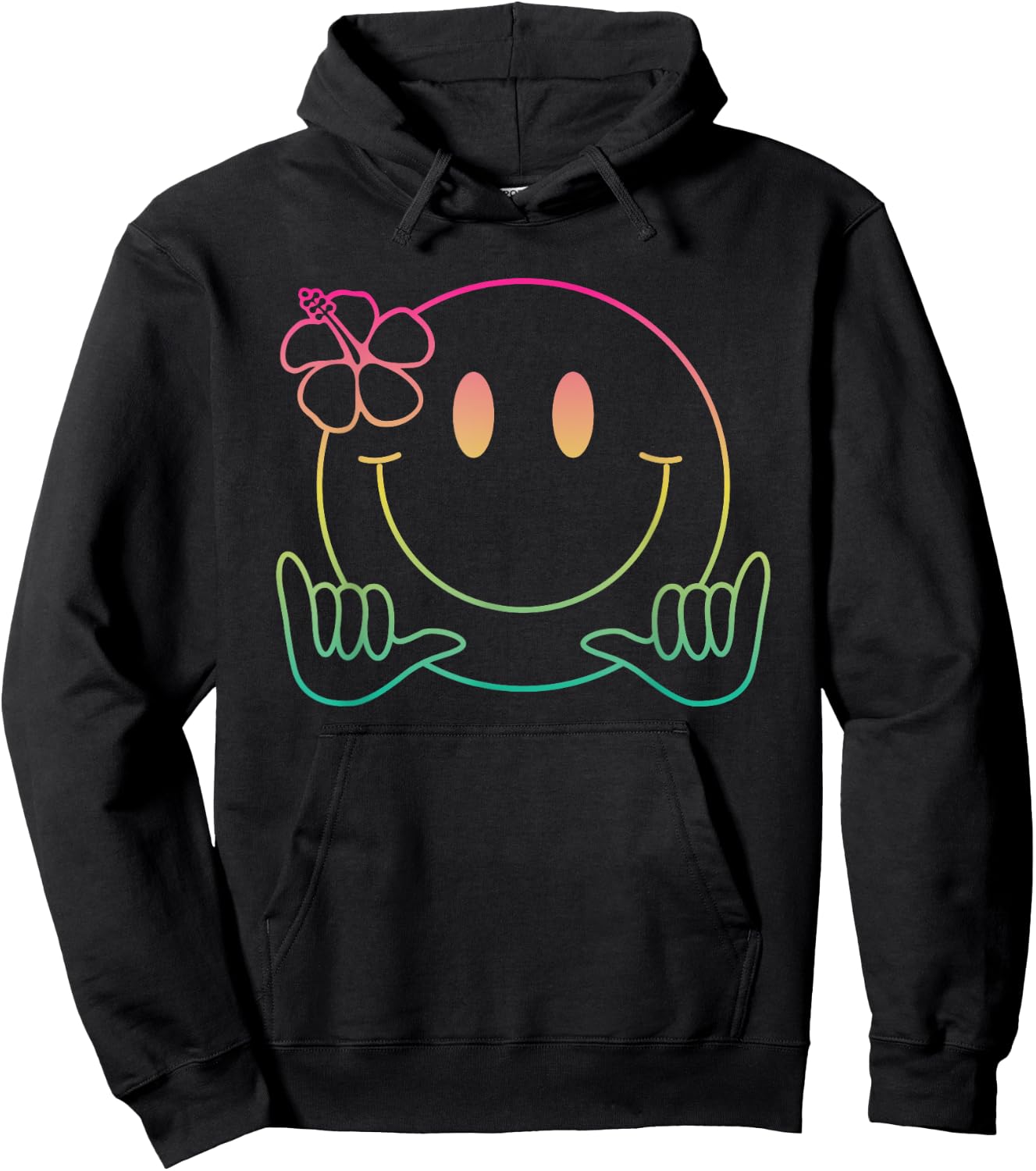 Hibiscus Shaka Smile Face Rainbow Happy Face Aloha Hawaiian Hoodie - Hoodie | Black