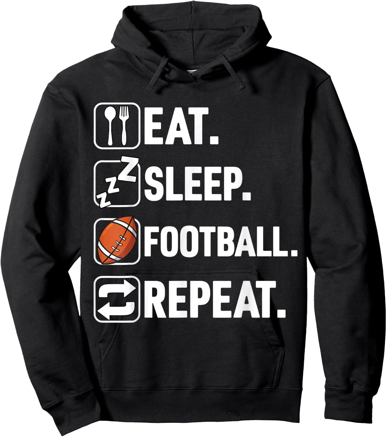 Eat Sleep Football Repeat Funny Football Player Coach Team Hoodie - Hoodie | Black