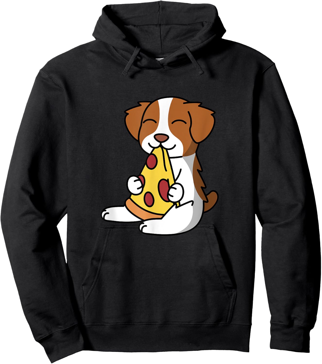Brittany Spaniel Eating Pizza Dog Hoodie - Hoodie | Black