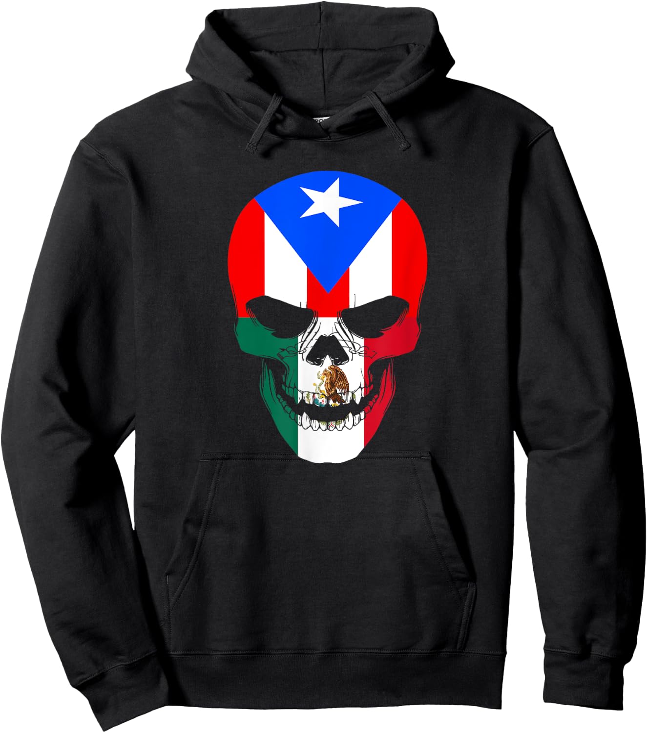 Half Mexican And Puerto Rican Rico Flag Mexirican Skull Men Hoodie - Hoodie | Black