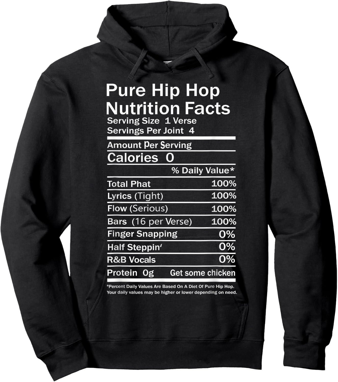 Hip Hop Nutrition Facts Concert Rap Music Joke Party Casual Hoodie - Hoodie | Black