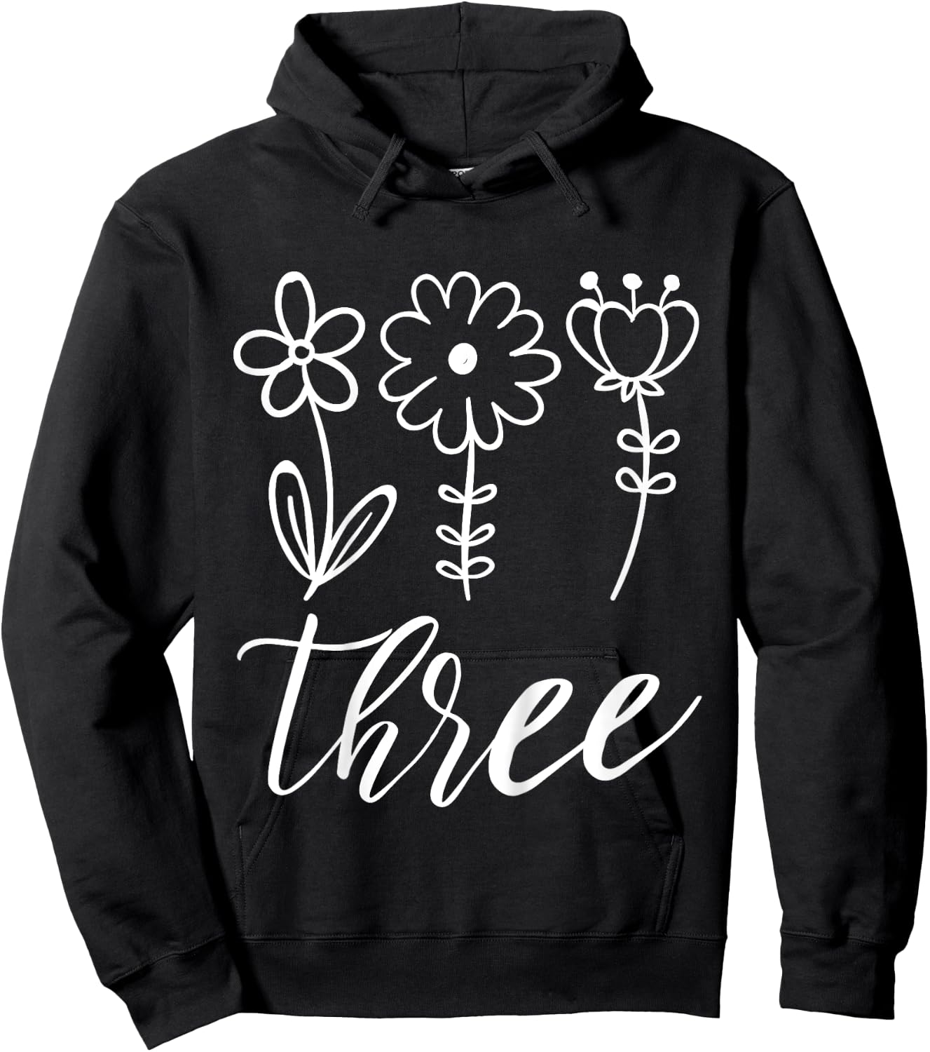 Floral Three 3 Year Old 3rd Birthday Gift Third Girl Toddler Hoodie - Hoodie | Black