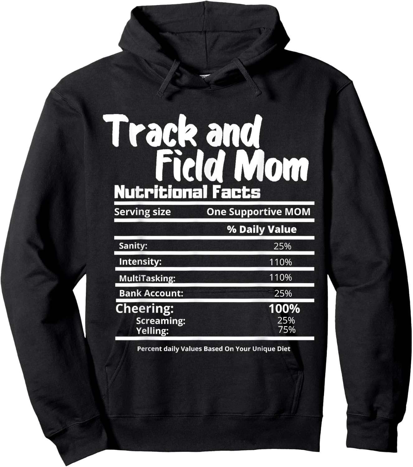 Track and Field Mom Nutrition Fact Label - Thanksgiving Hoodie - Hoodie | Black
