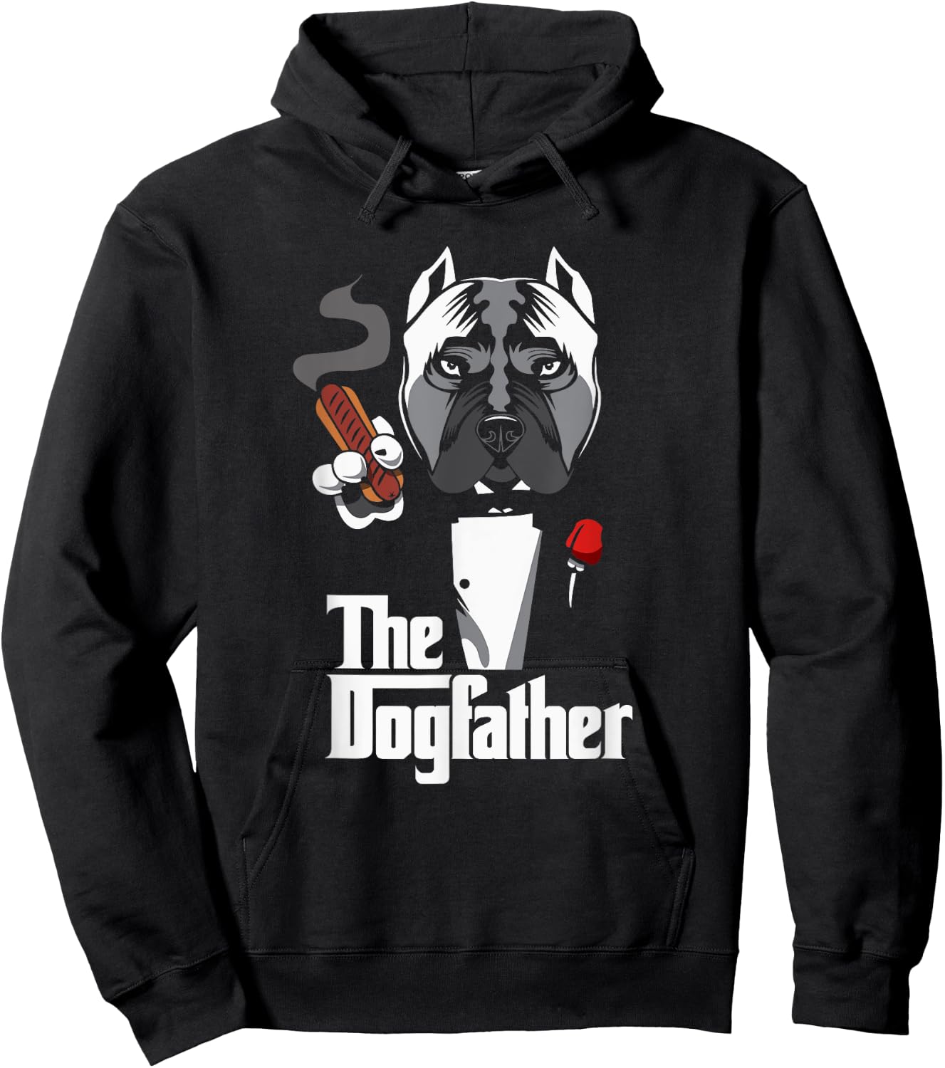 Utopia Sport Dogs Shop The Dogfather Funny , Men's Black Cartoon Dog , Small, Classic Fit, Short Sleeve Hoodie - Hoodie | Black