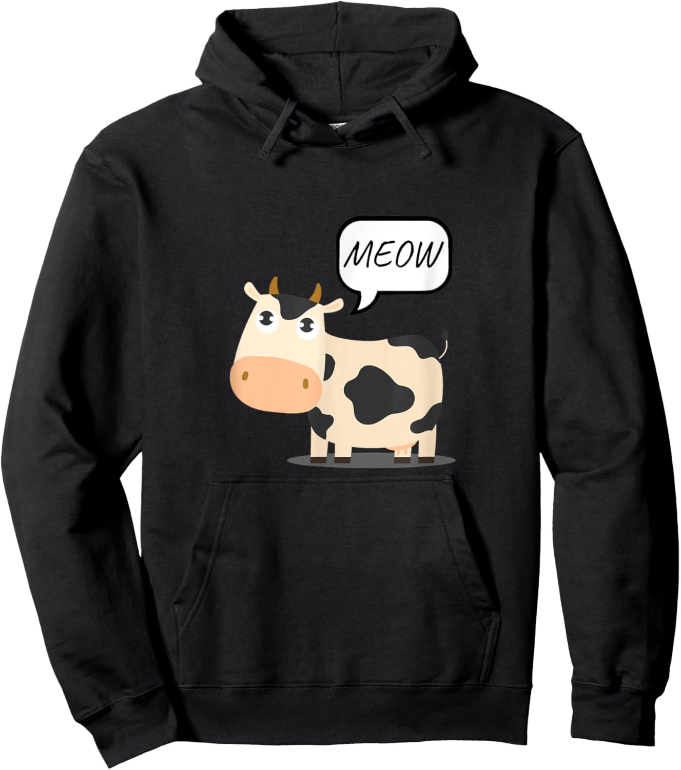 Cow Says Meow Funny Animal Unexpected Twist On Nature Humor Hoodie - Hoodie | Black