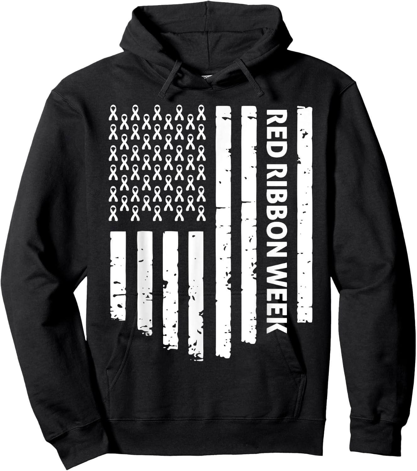 Red Ribbon Week Awareness American Flag Vintage Distressed Hoodie - Hoodie | Black