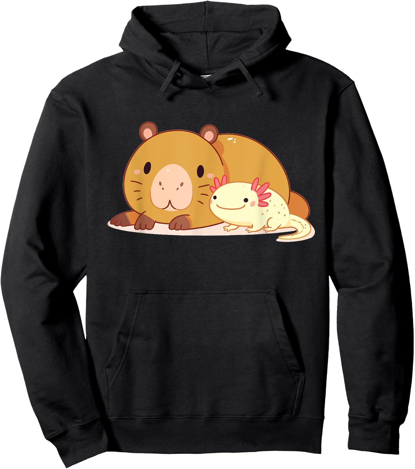 Cute Thick Axolotl With Capybara Hoodie - Hoodie | Black