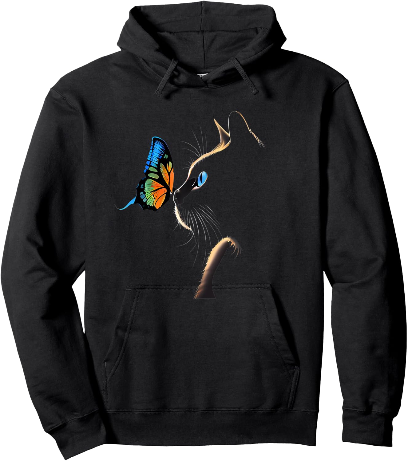 Cat Face - With Butterfly Hoodie - Hoodie | Black