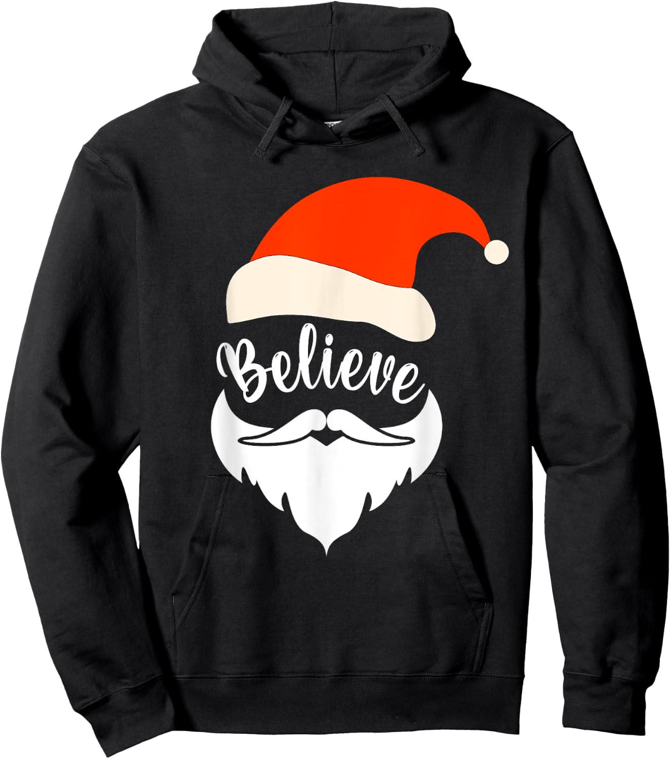Believe Santa Mustache Christmas Santa Hat Beard Kids Family Hoodie - Hoodie | Black
