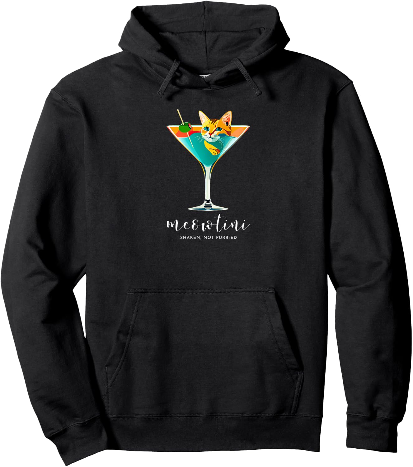 Martini & Cats | Meowtini Shaken Not Purr-ed | Funny Cat Hoodie - Hoodie | Black