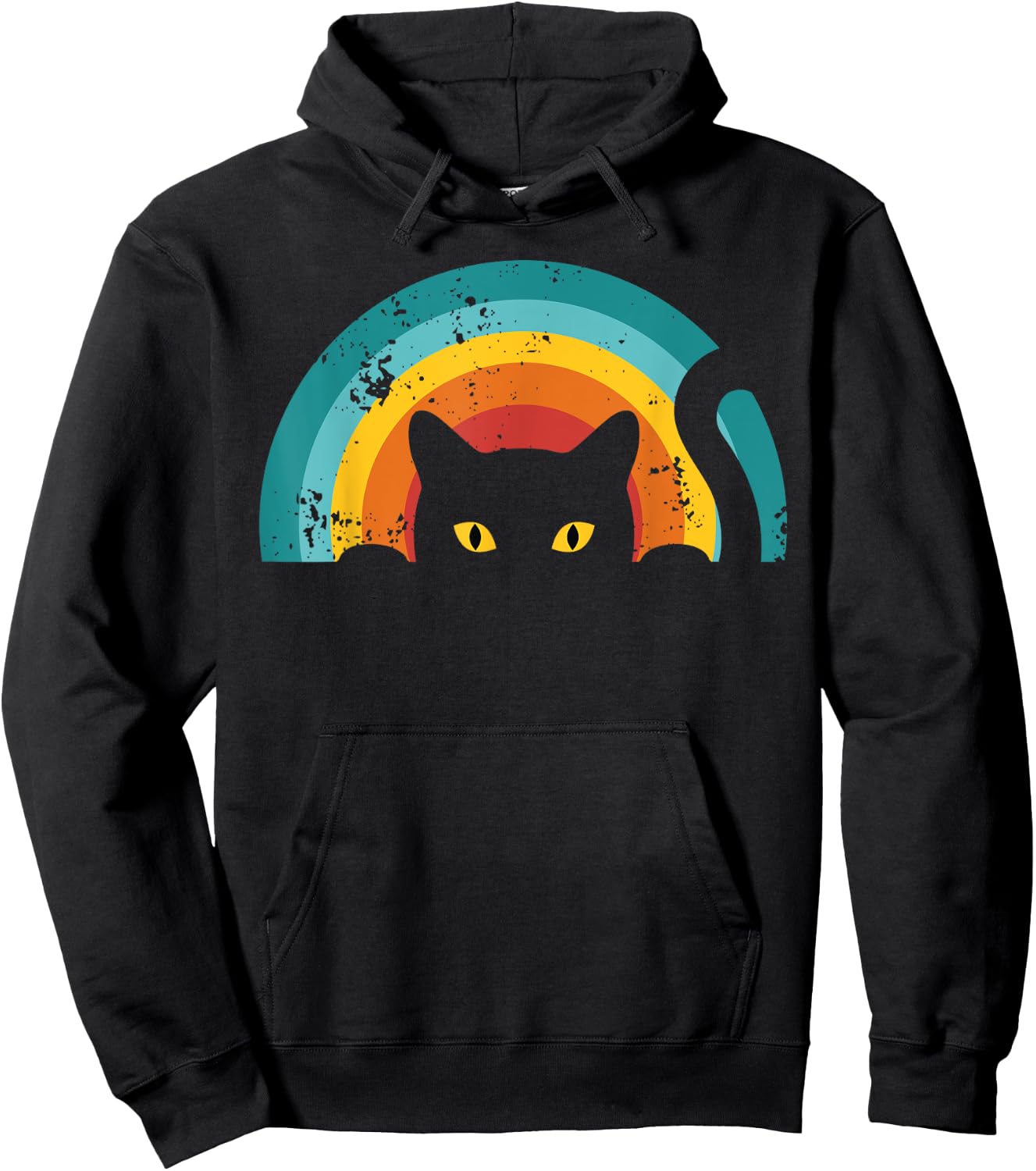 Vintage Style Cat Retro Distressed Cat Hoodie - Hoodie | Black