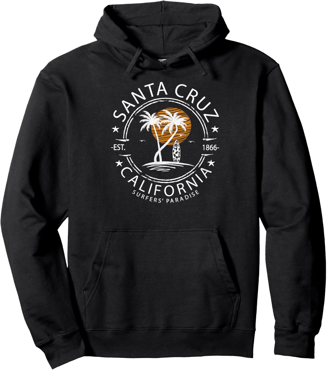Retro Santa Cruz California Beach Surfing Paradise Men Women Hoodie - Hoodie | Black