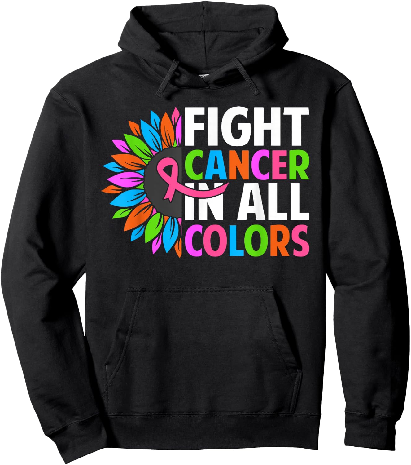 Fight Cancer in All Color Ribbon Breast Cancer Awareness Hoodie - Hoodie | Black