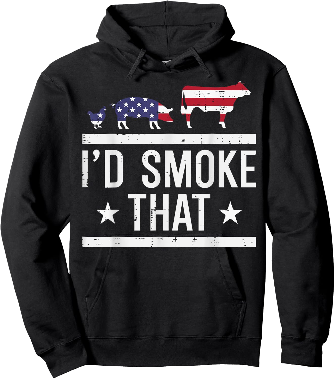 Id Grill That Chicken Pig Cow US Flag Bbq Barbecue 4th July Hoodie - Hoodie | Black