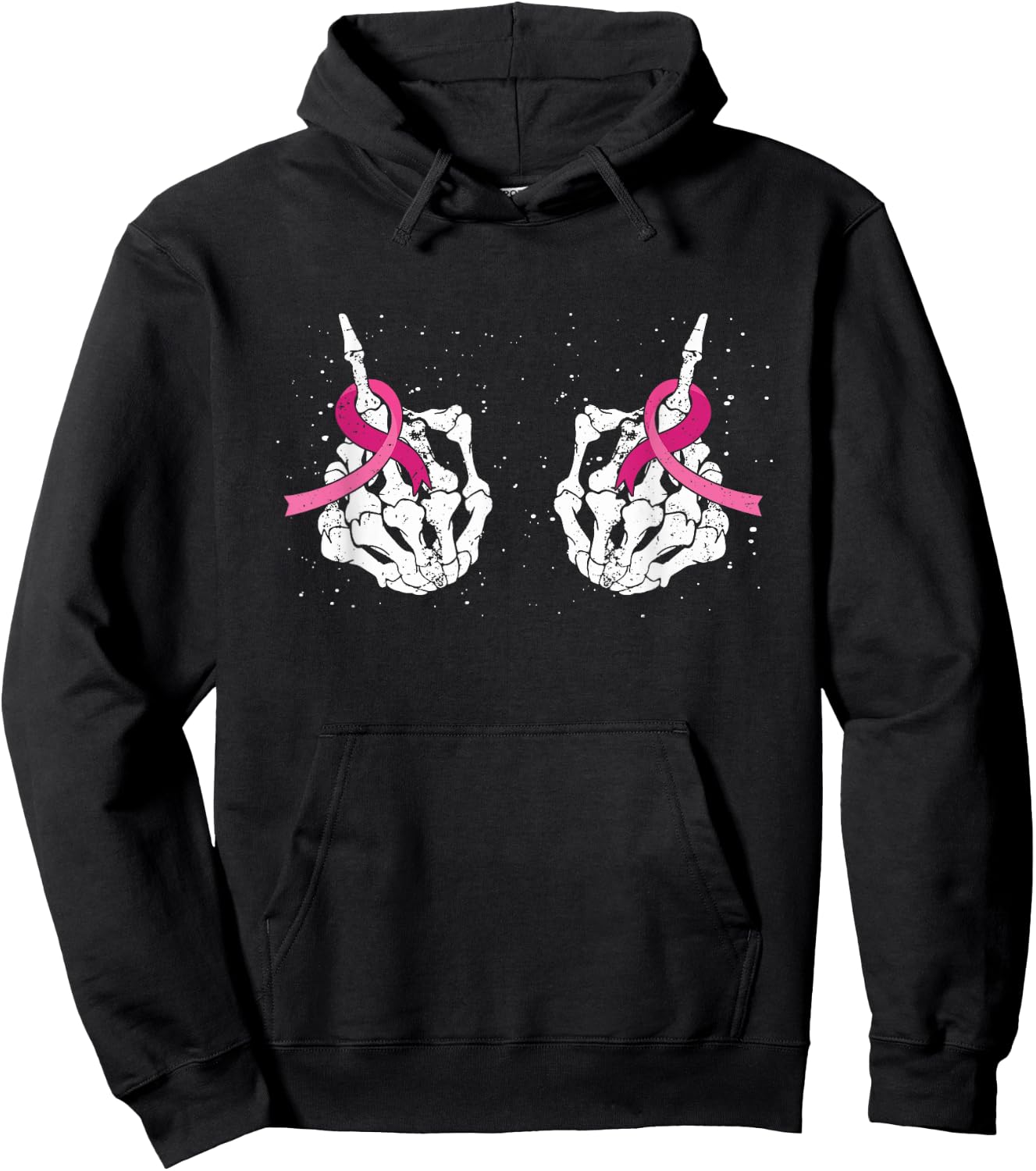 Skeleton Hand Fuck Cancer Pink Funny Breast Cancer Awareness Hoodie - Hoodie | Black