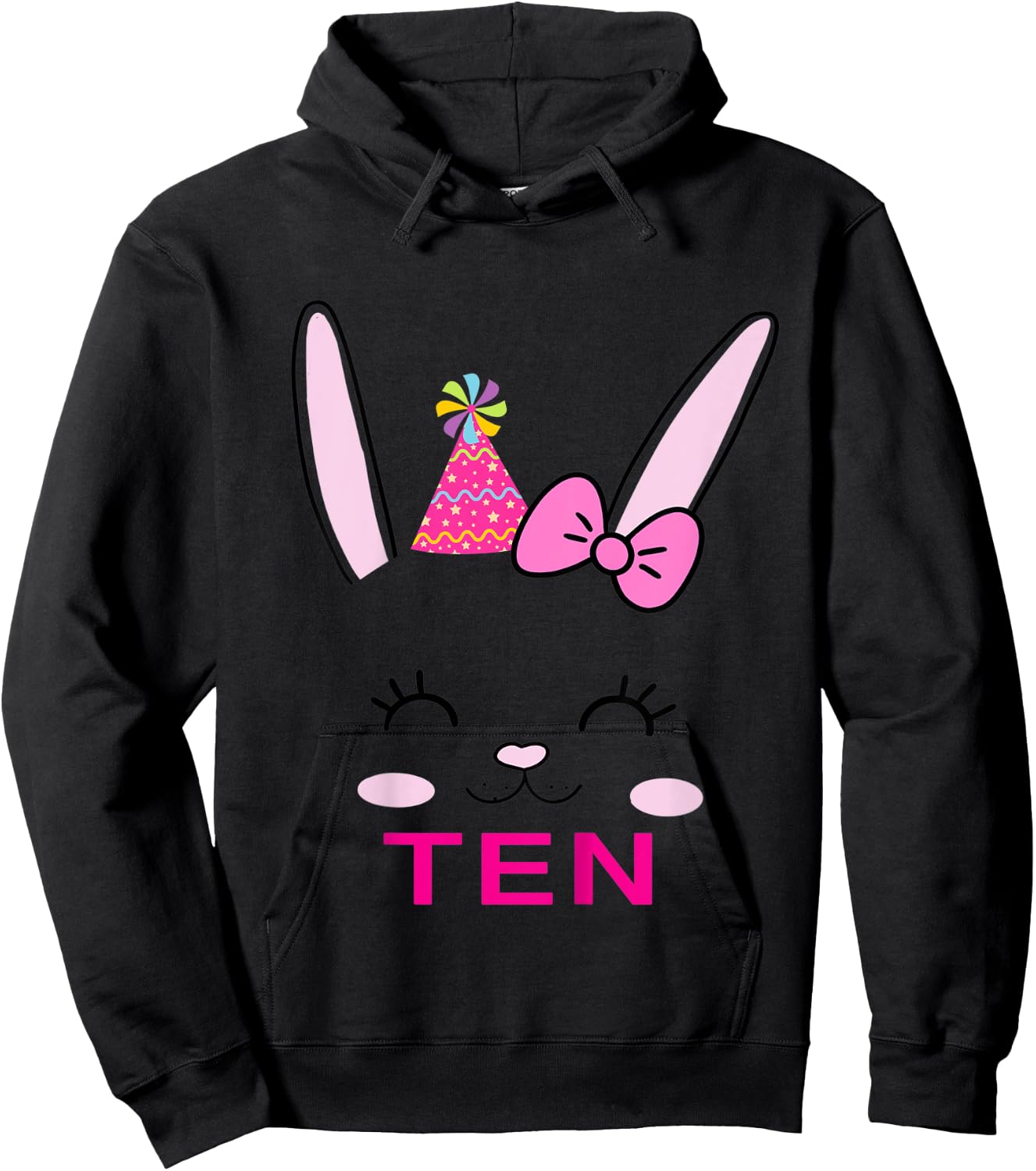 Kids Cute TEN year old Bunny Birthday Theme Party Outfit Girls Hoodie - Hoodie | Black