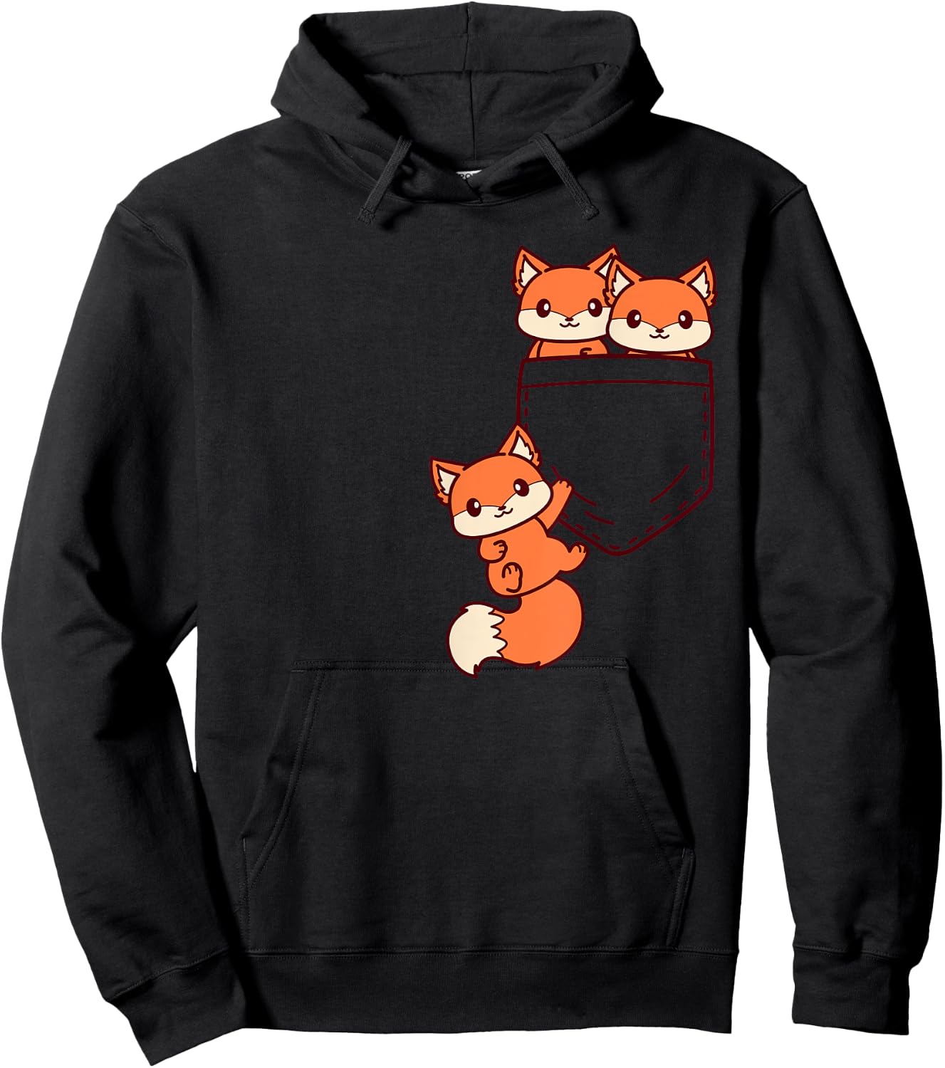 For Fox Lovers Cute Kawaii Baby Fox In Pocket Hoodie - Hoodie | Black