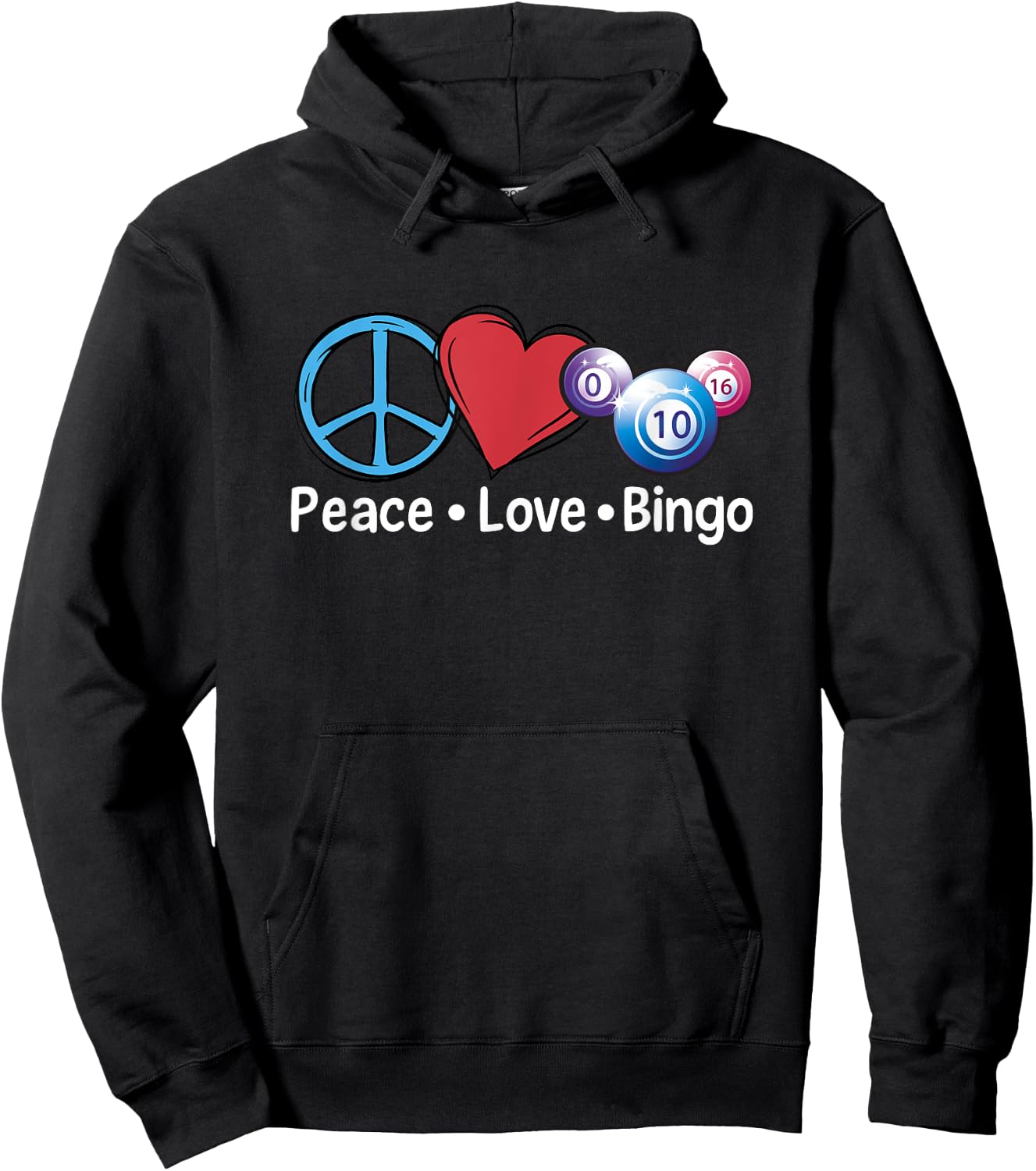 Peace Love Bingo Lucky Bingo Lover Gambling Game Player Hoodie - Hoodie | Black