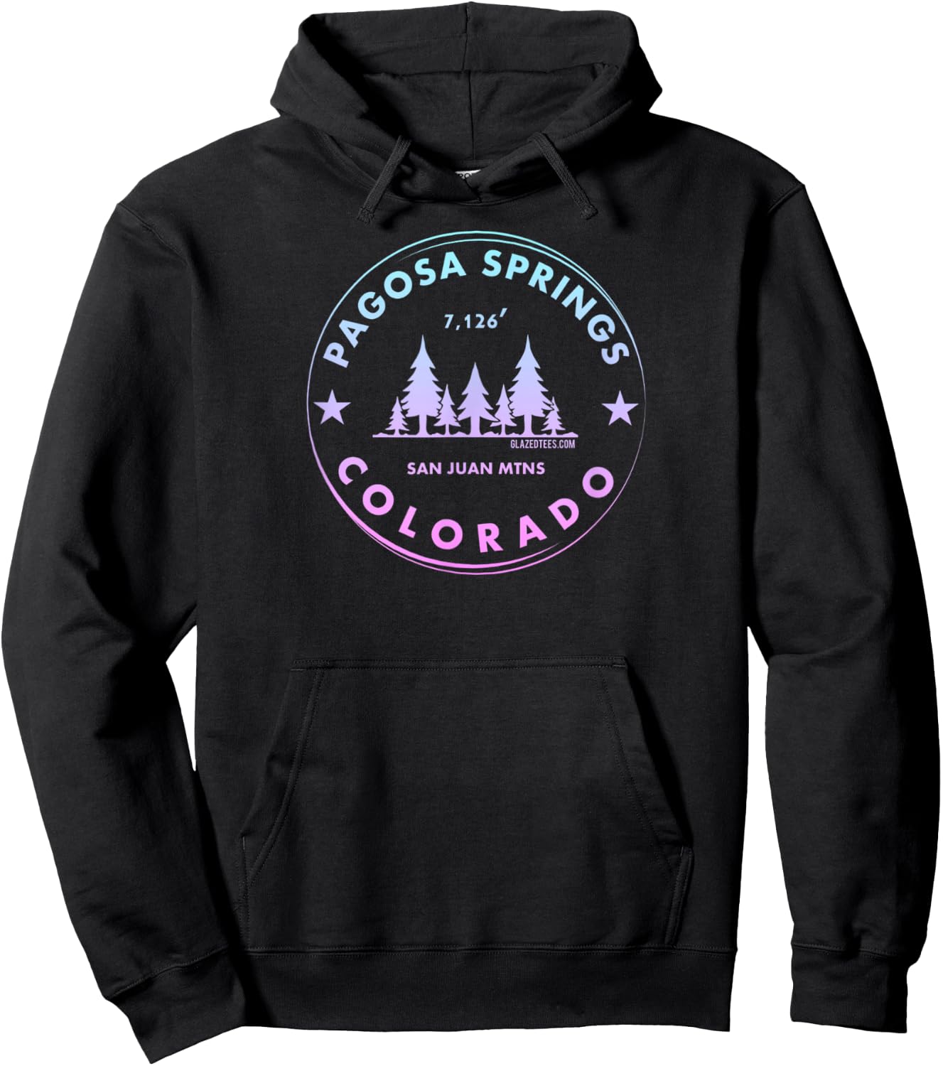 Pagosa Springs Colorado Mountain Town - Retro Mtn Forest Hoodie - Hoodie | Black
