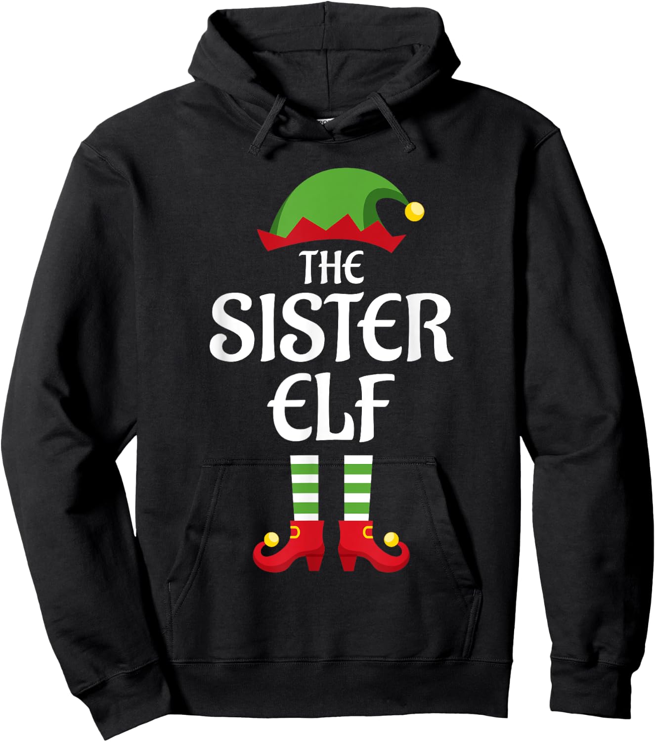 Sister Elf Family Matching Group Christmas Hoodie - Hoodie | Black