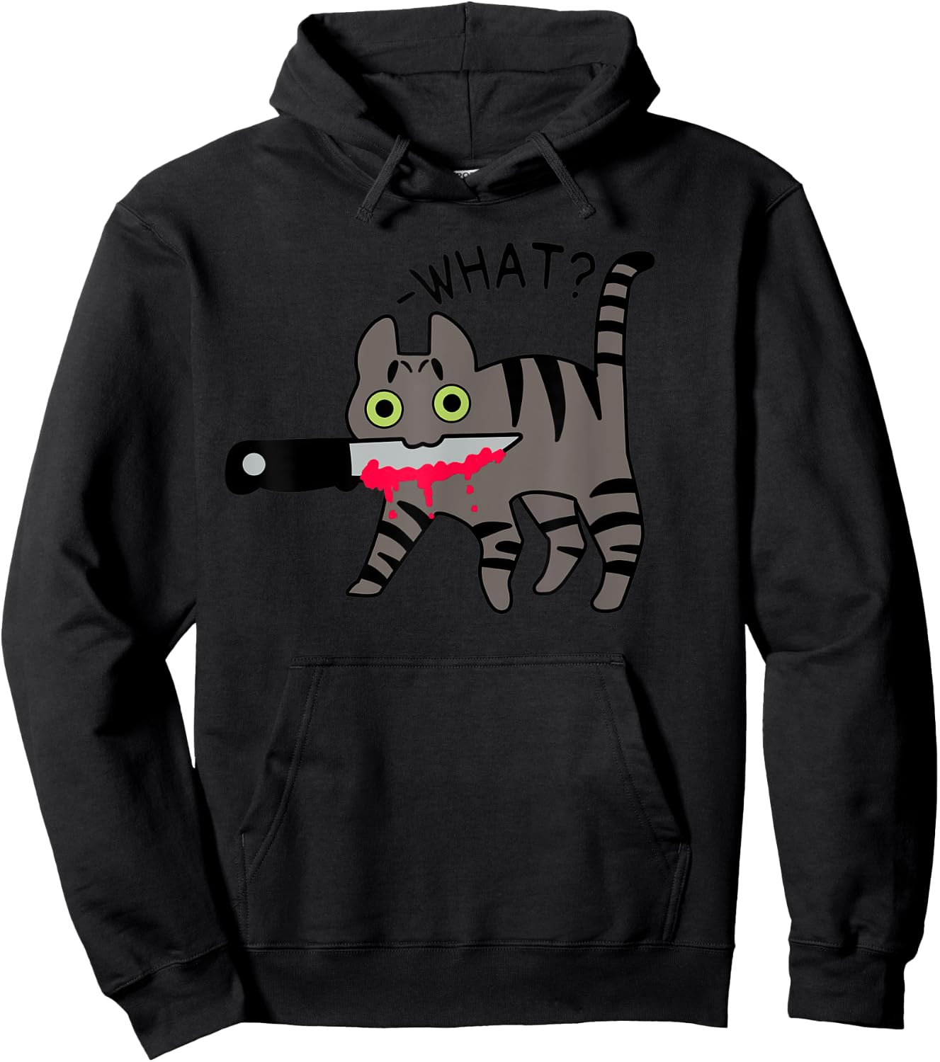 Cat What? Murderous Grey Tabby Cat With Knife Halloween Women Hoodie - Hoodie | Black