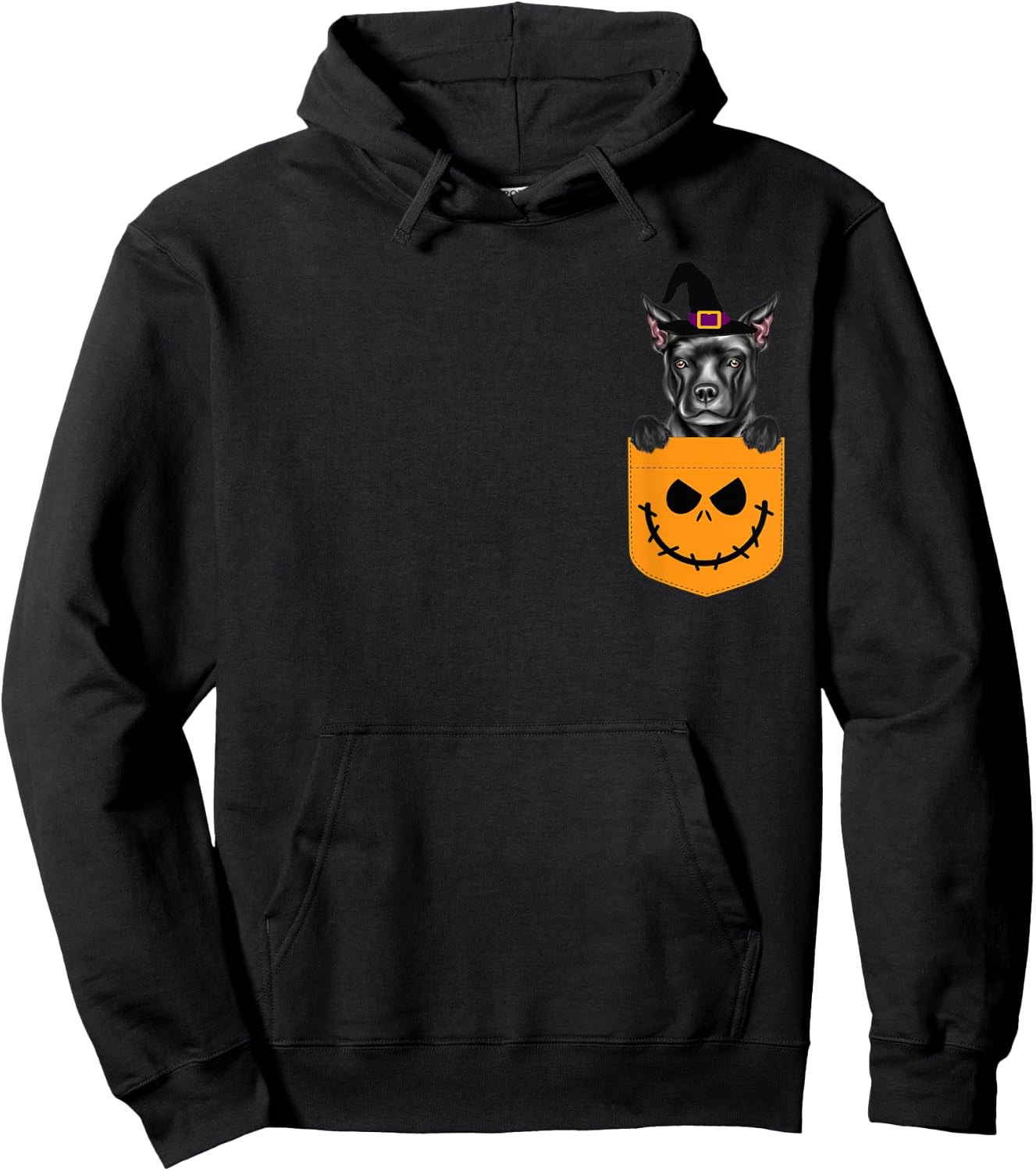 Halloween Pocket Staffordshire Bull Terrier Jack O Lantern Hoodie - Hoodie | Black