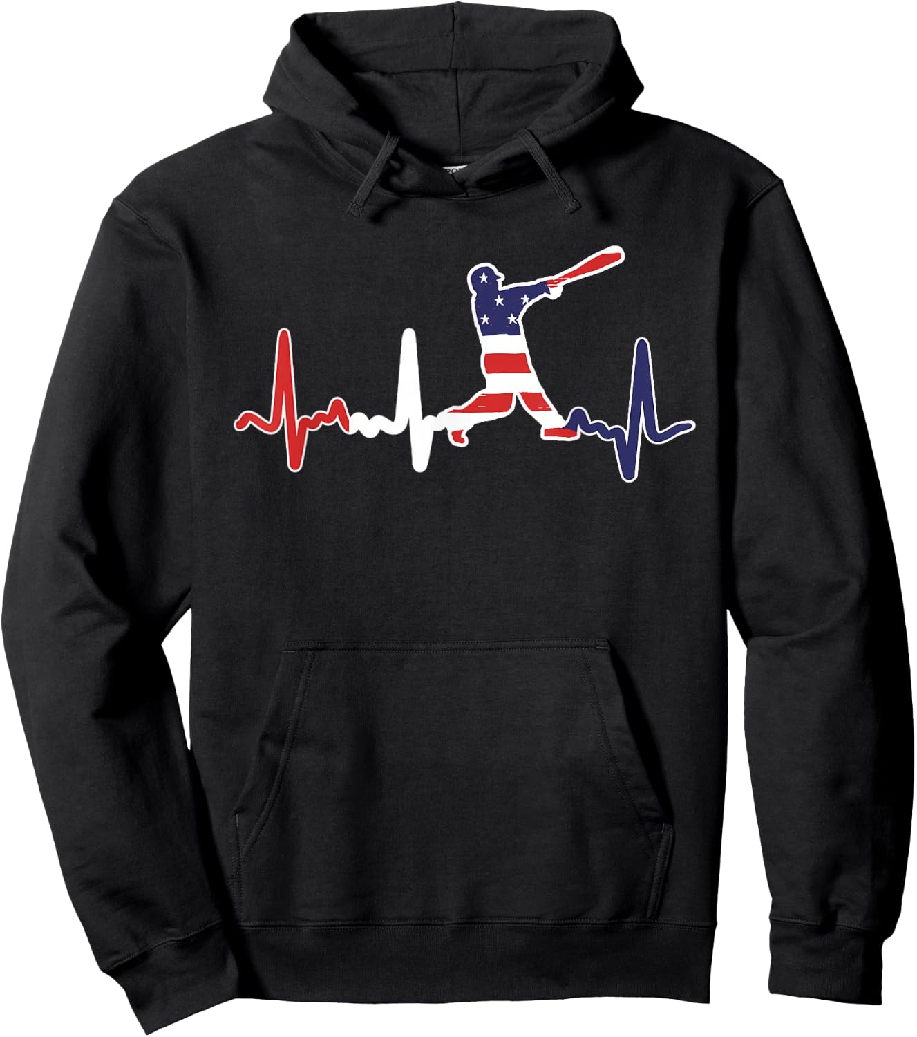 Home Run Baseball Flag Baseball Heartbeat Hoodie - Hoodie | Black