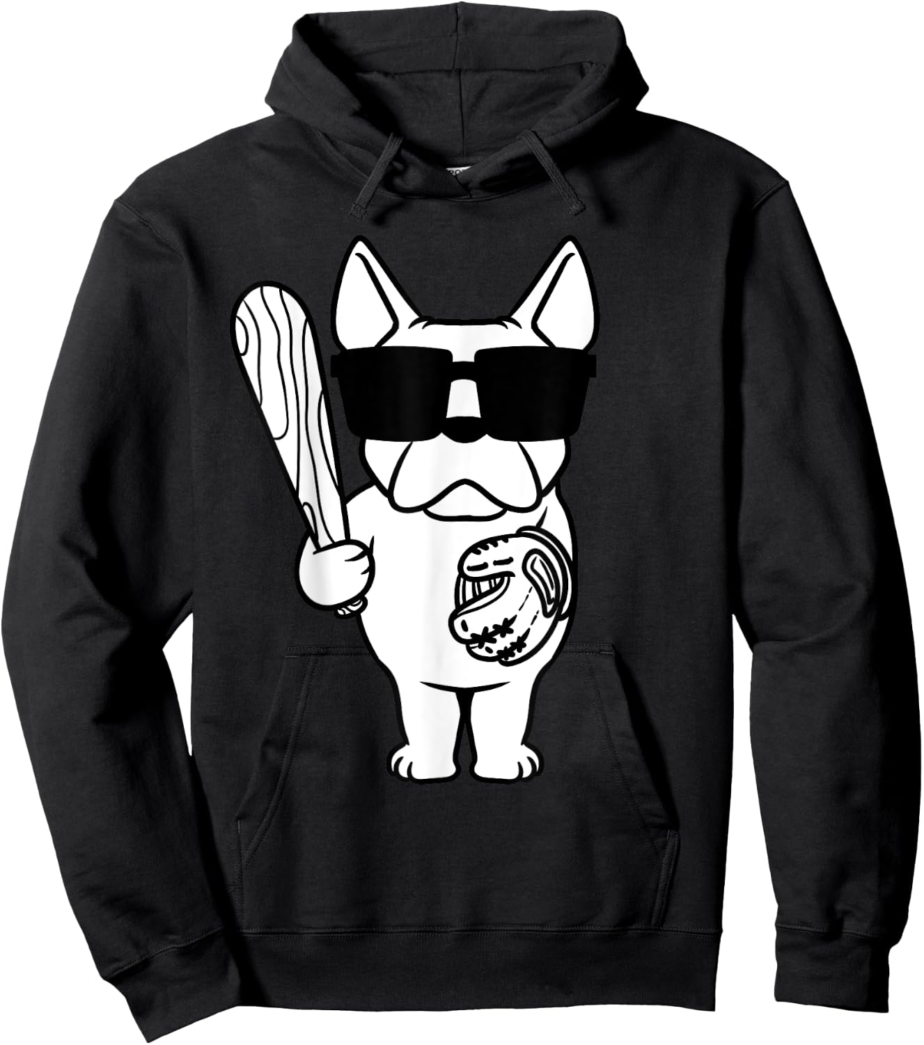 French Bulldog Dog With Baseball Bat And Glove Baseball Women Girls Kids Hoodie - Hoodie | Black