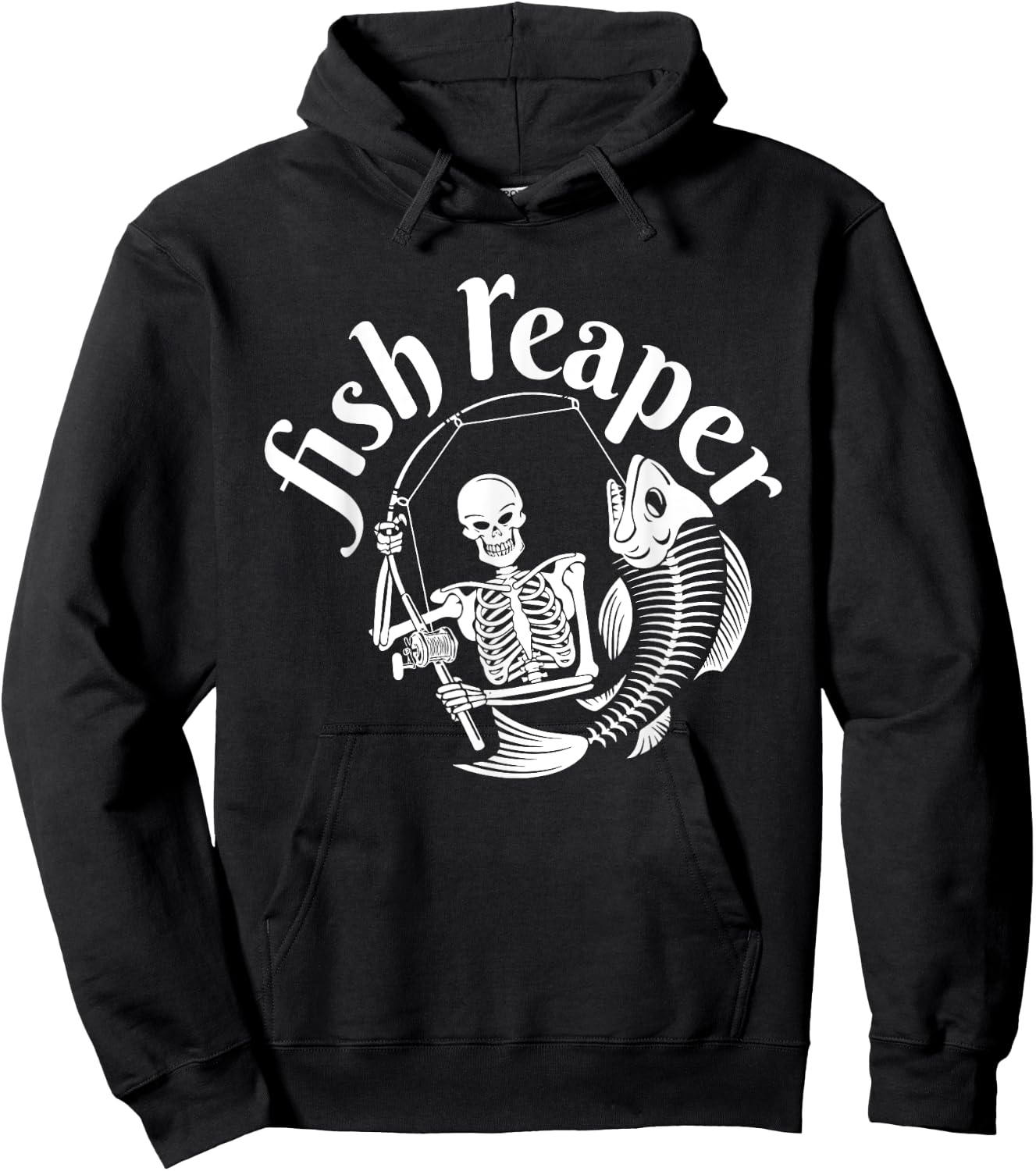 Fish Reaper Funny Skeleton Fisherman Halloween Angler Hoodie - Hoodie | Black