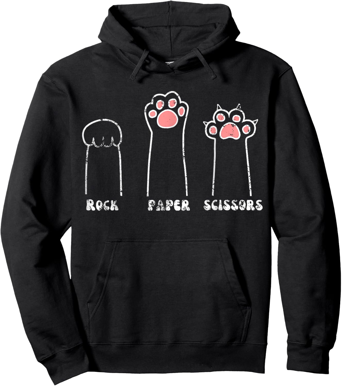 Rock Paper Scissors Hand Game Cute Paw Pet Lover Funny Cat Hoodie - Hoodie | Black