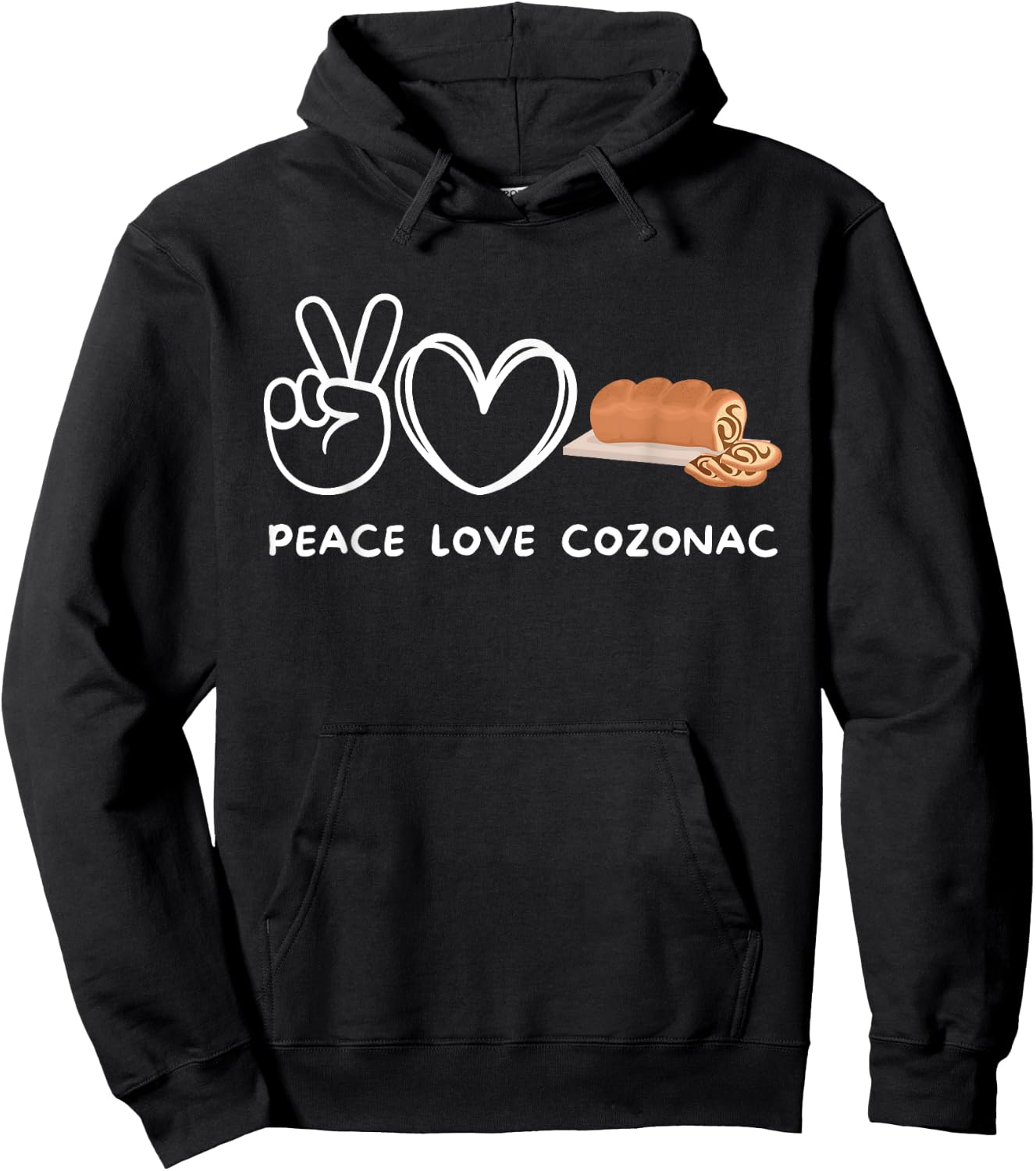Peace, Love Cozonac Retro Cozonac Lover Food Lover Hoodie - Hoodie | Black