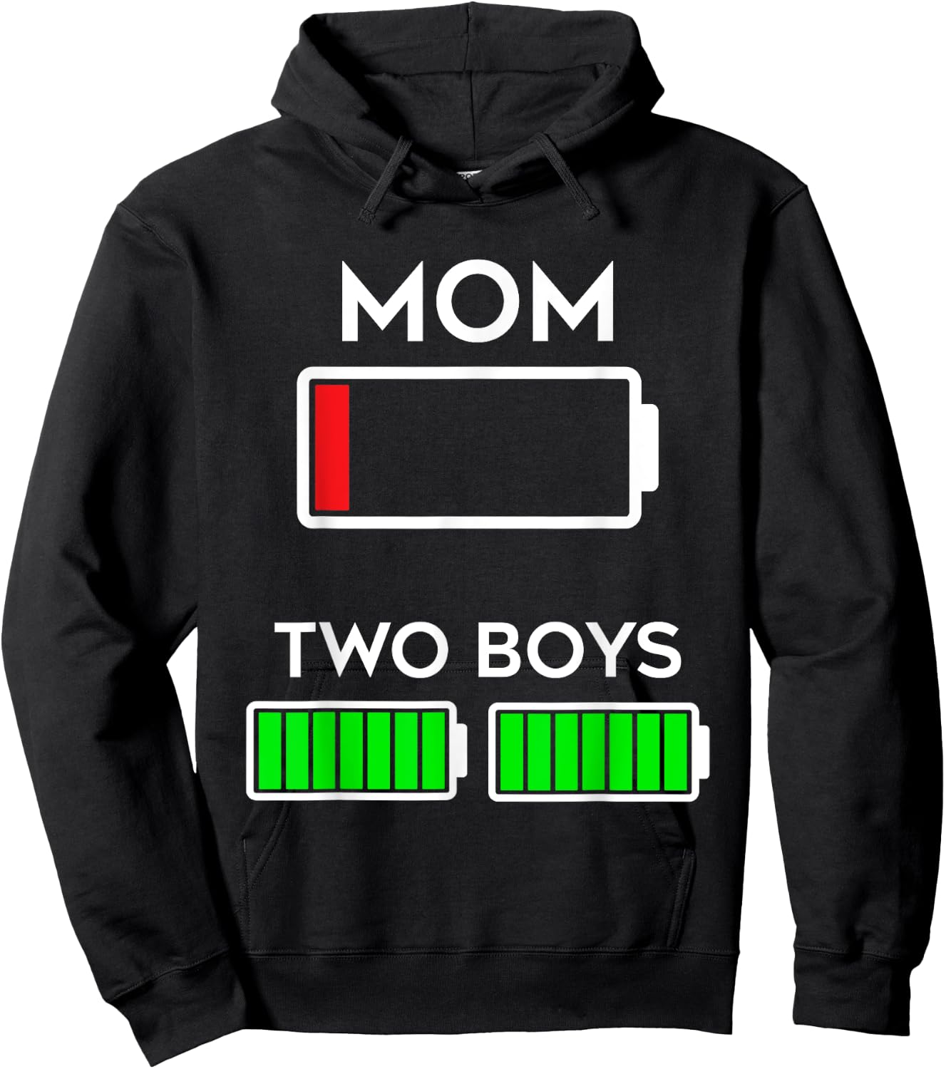 Funny Tired Mom of two Boys Battery Low Design Hoodie - Hoodie | Black