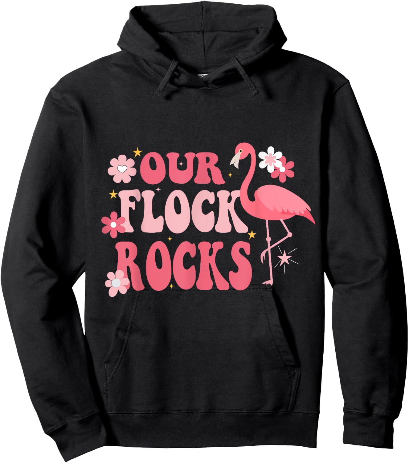 Our Flock Rocks Flamingo Mother's Day Groovy Hoodie - Hoodie | Black