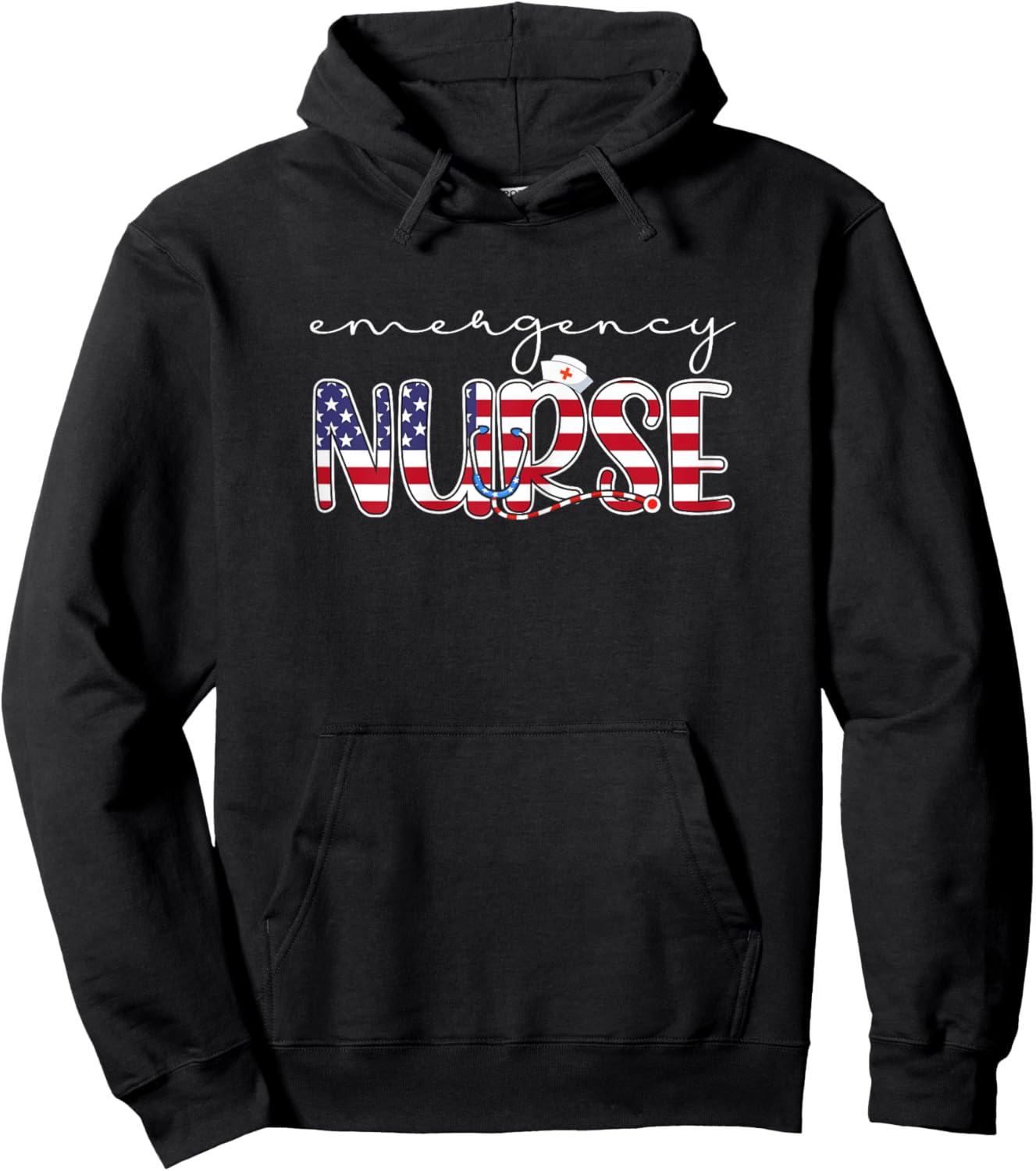 Emergency Nurse American Flag Patriotic Er Nurse 4th Of July Hoodie - Hoodie | Black