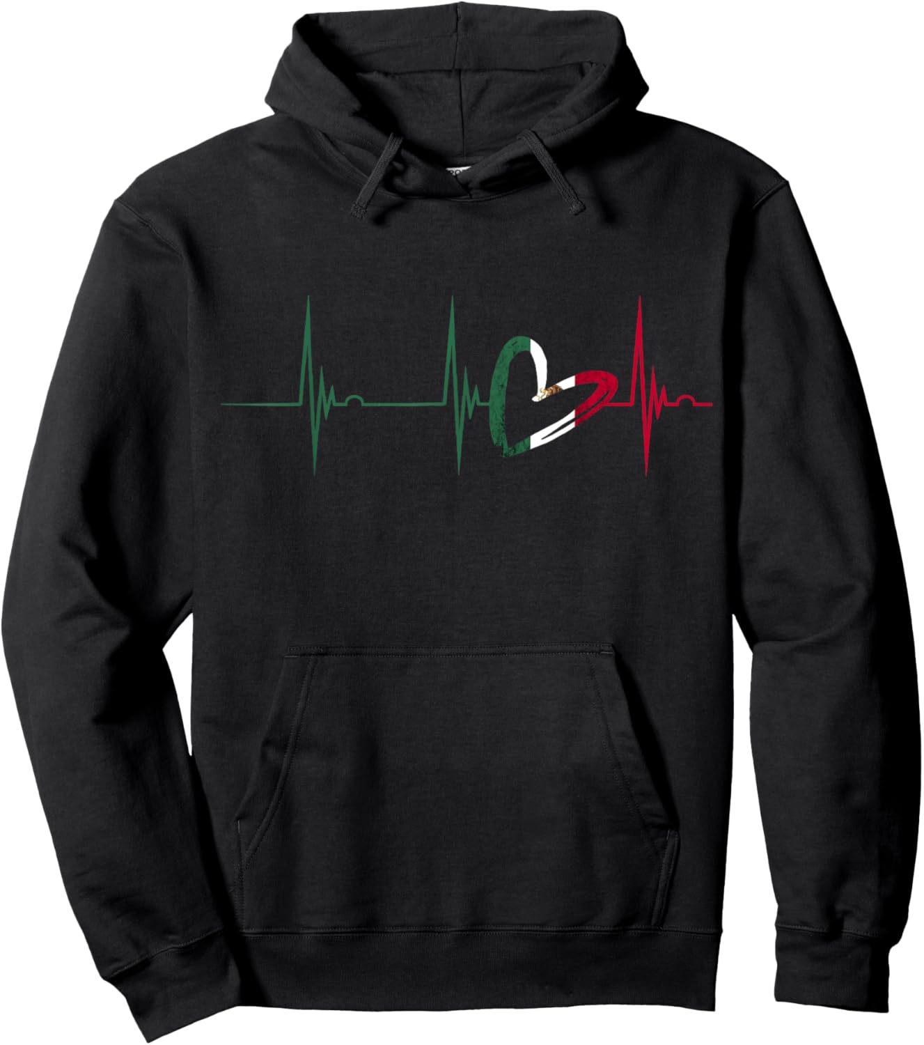 Mexico Heart Mexico Flag Heartbeat EKG Pulse Mexican Roots Hoodie - Hoodie | Black