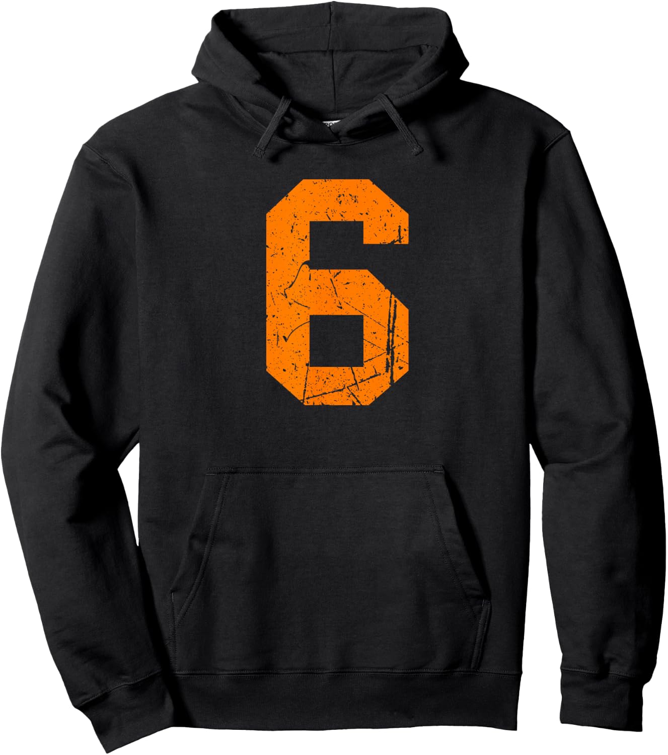 Number #6 Orange Vintage Sport Varsity Number Hoodie - Hoodie | Black