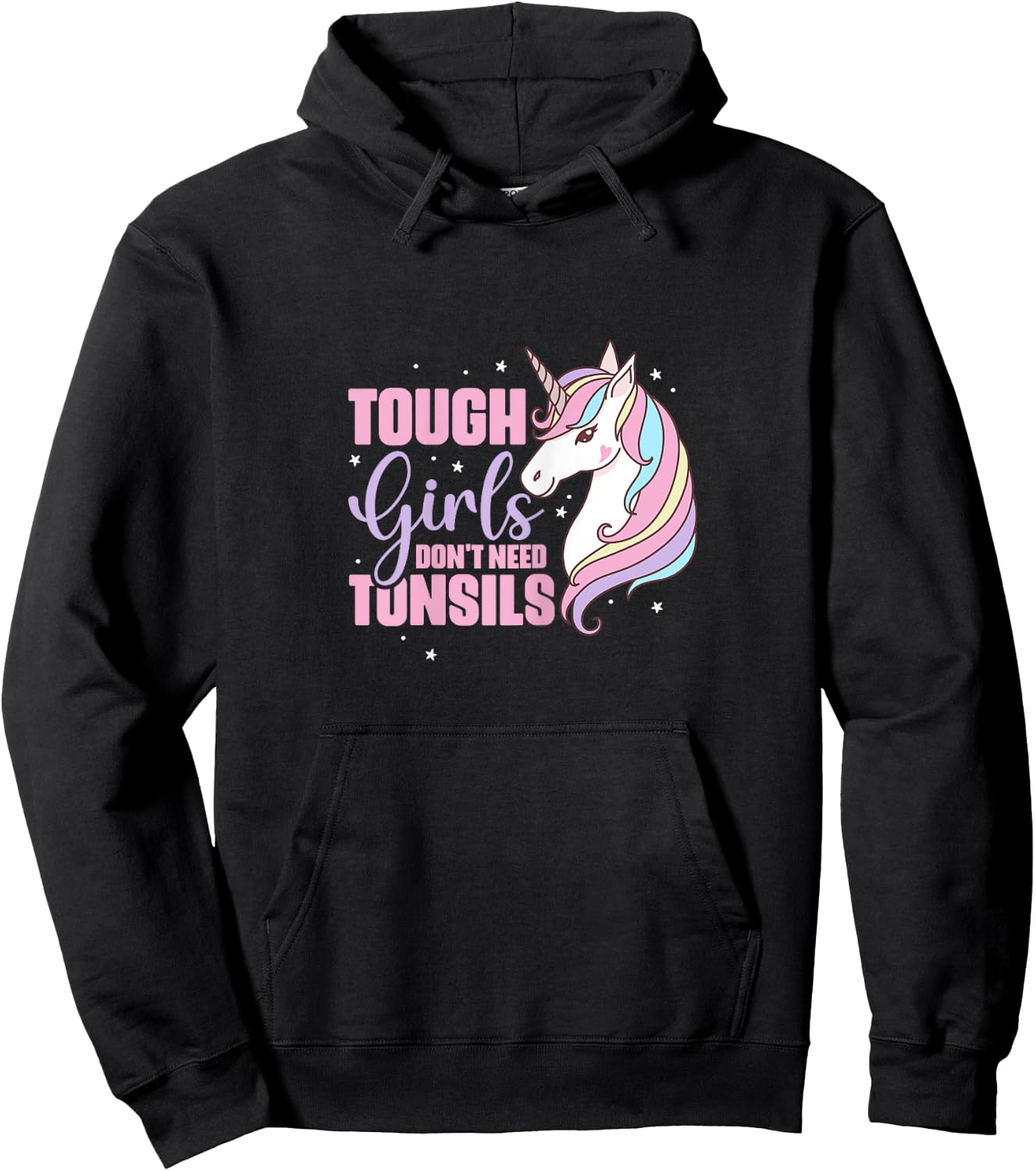 Tough Girls Dont Need Tonsils Tonsillectomy Unicorn Recovery Hoodie - Hoodie | Black