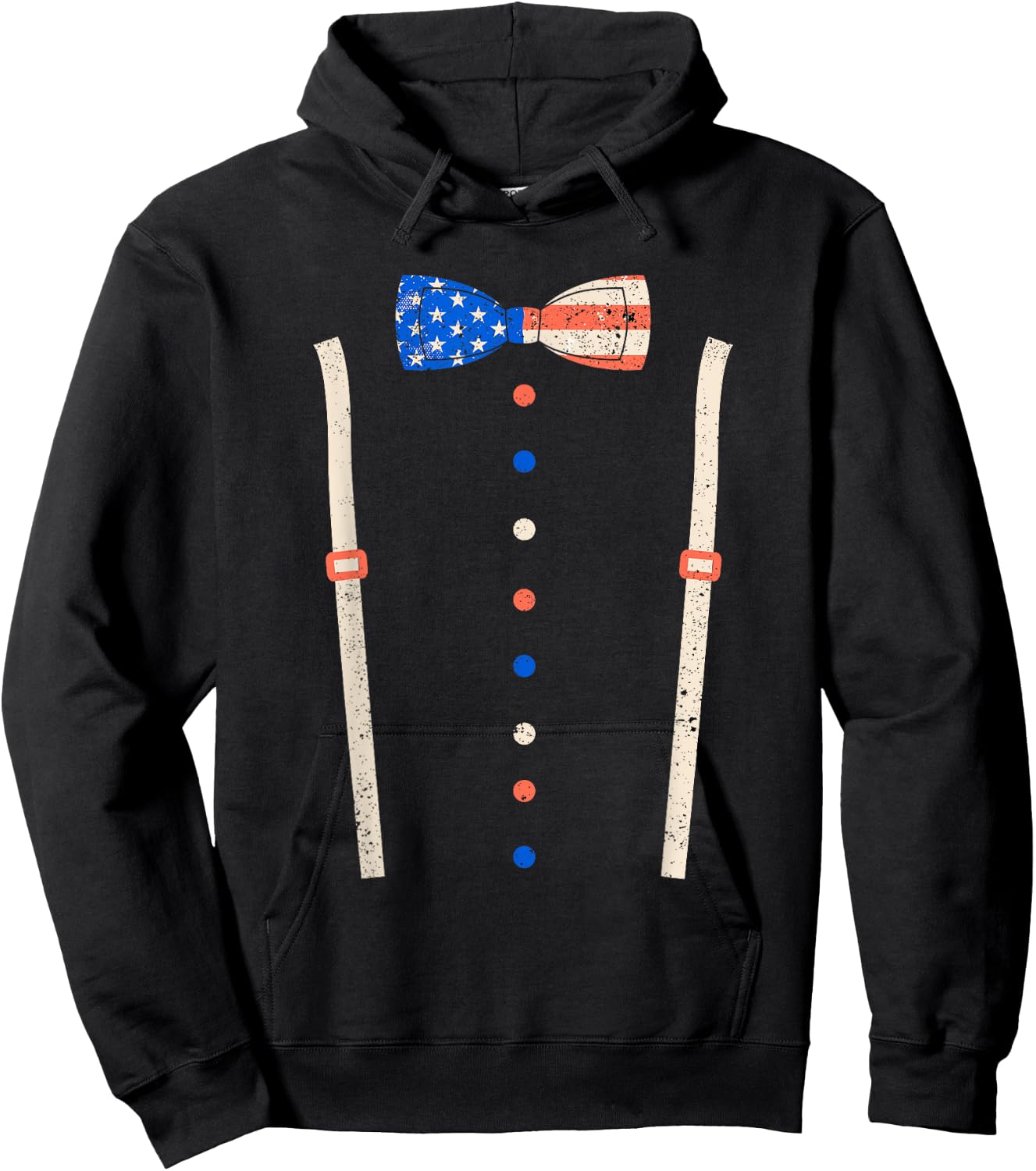 Cummerbund Bow Tie Suspenders USA Flag Tuxedo Costume Hoodie - Hoodie | Black