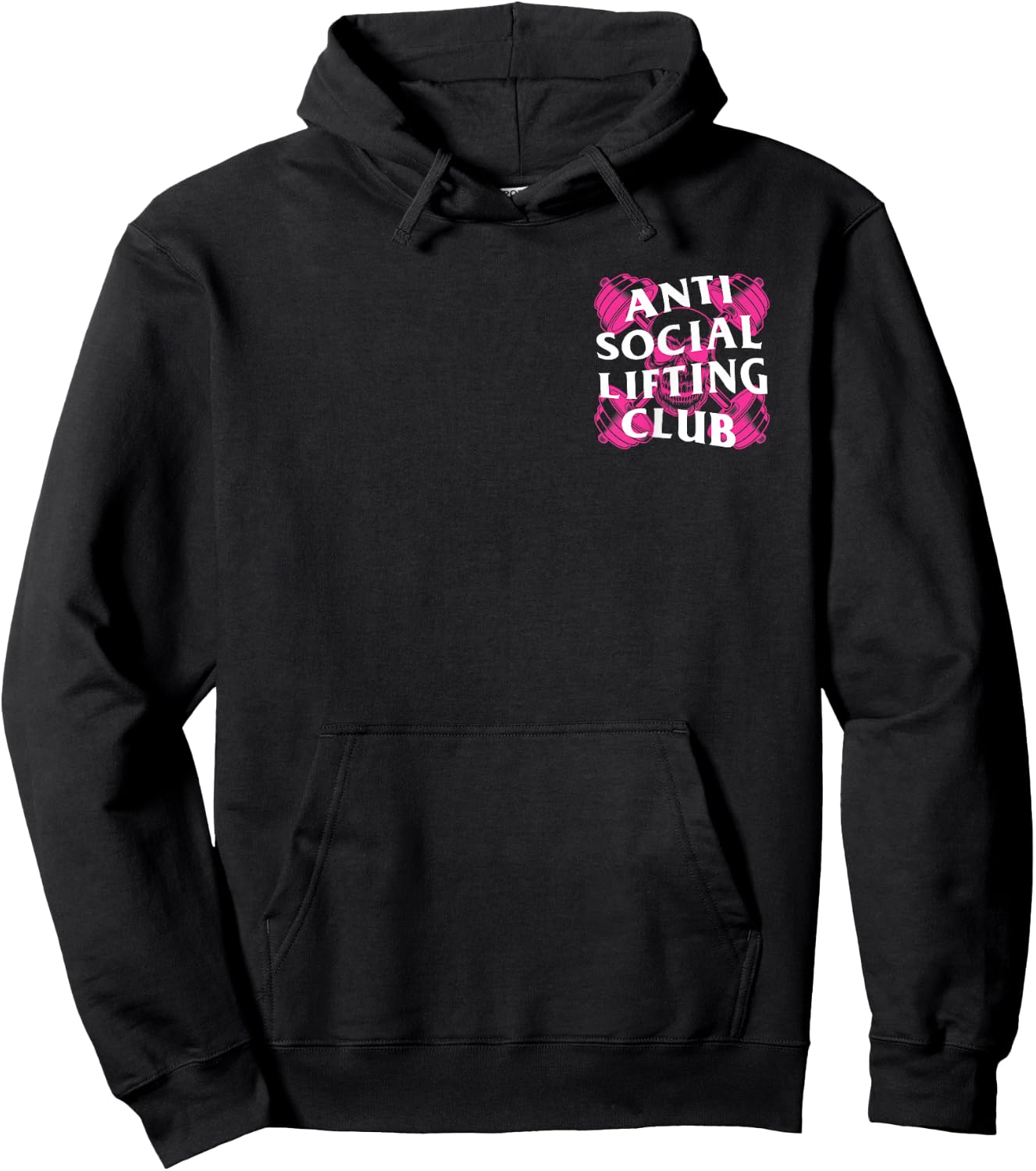 Anti Social Lifting Club: Barbells Crossed Skull (Hot Pink) Hoodie - Hoodie | Black
