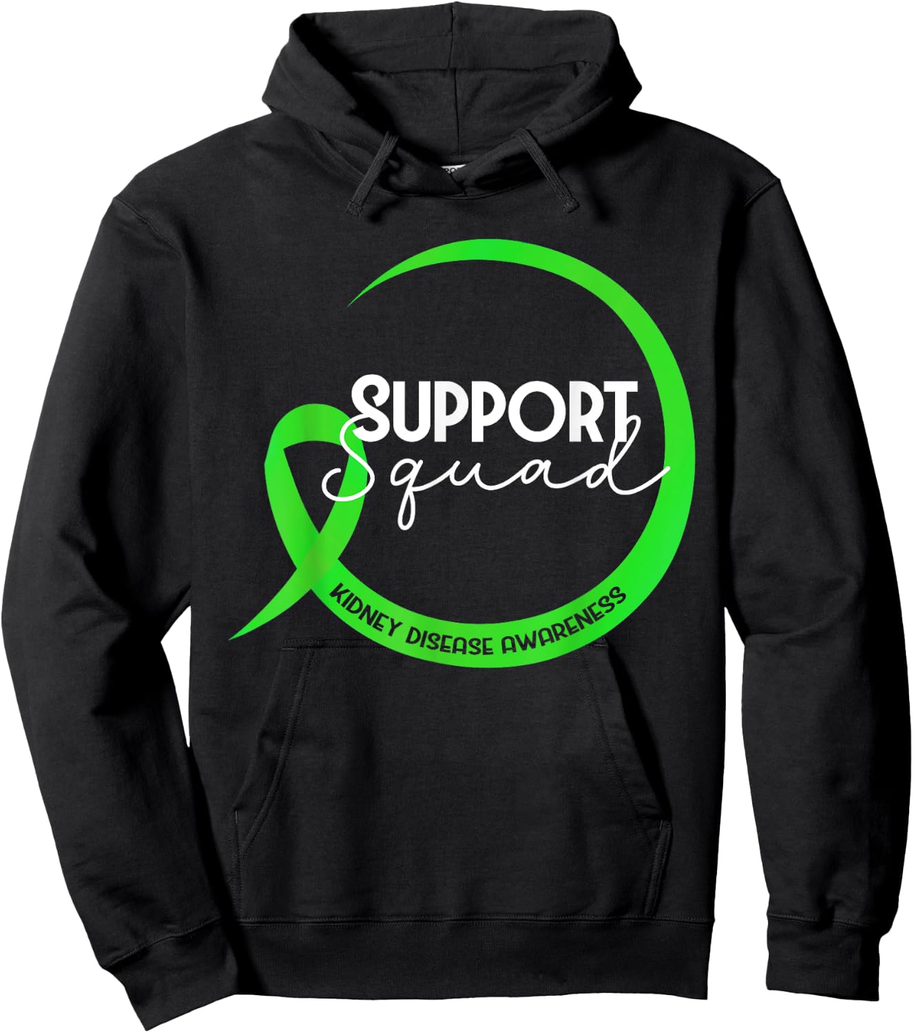 Kidney Disease Awareness Green Ribbon Support Squad Hoodie - Hoodie | Black