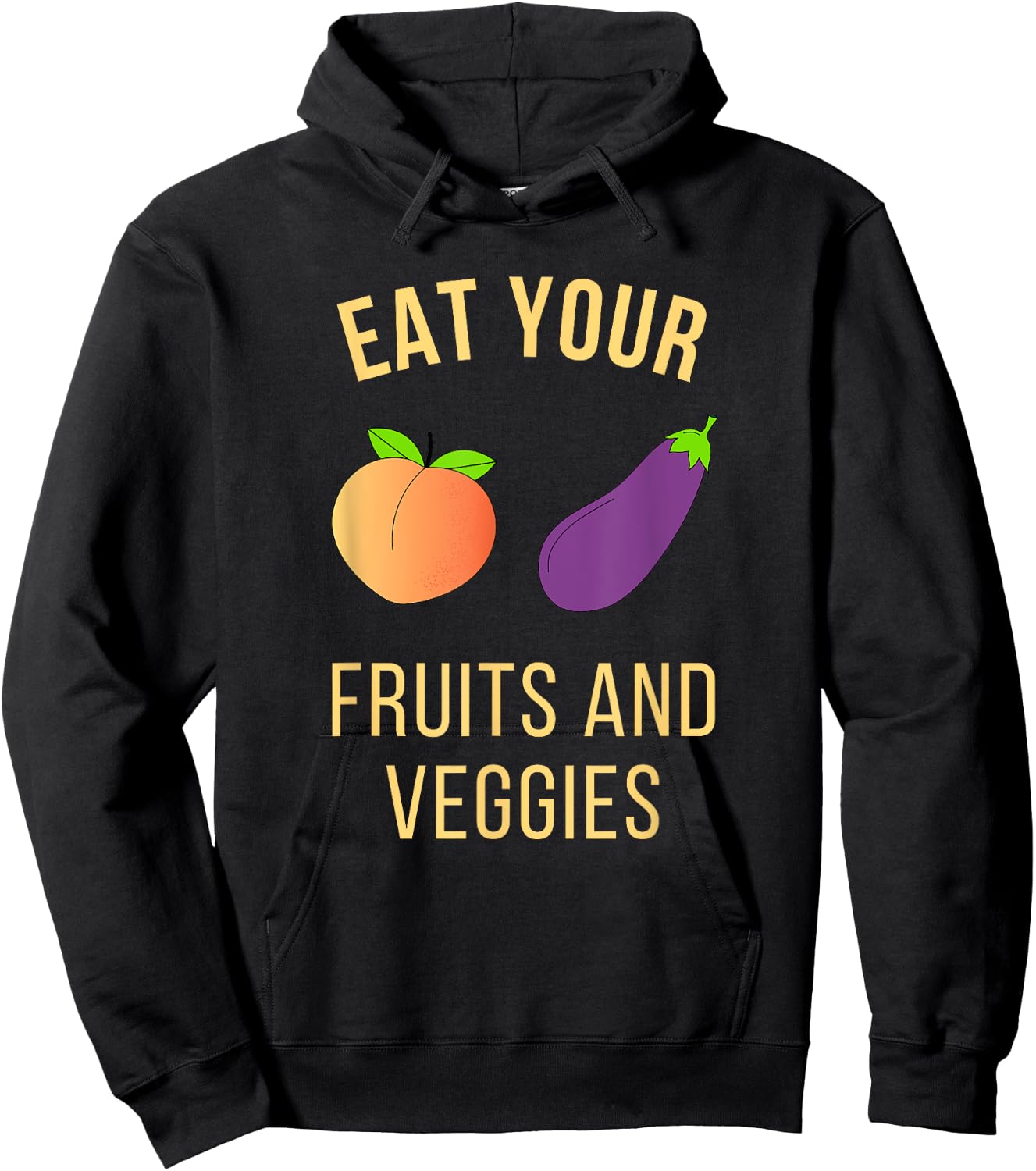 Funny Adult Shirt - Eggplant and Peach - Eat Fruit and Veg Hoodie - Hoodie | Black