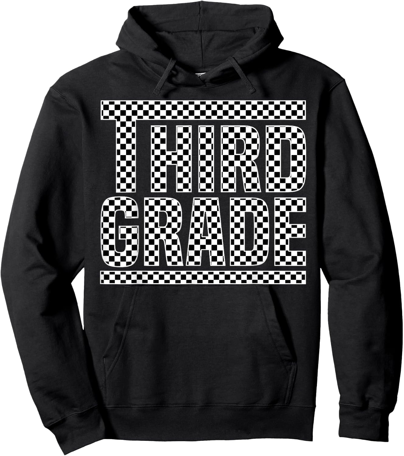 Checkered 3rd Grade Back to School Boys Girls Kids Teacher Hoodie - Hoodie | Black