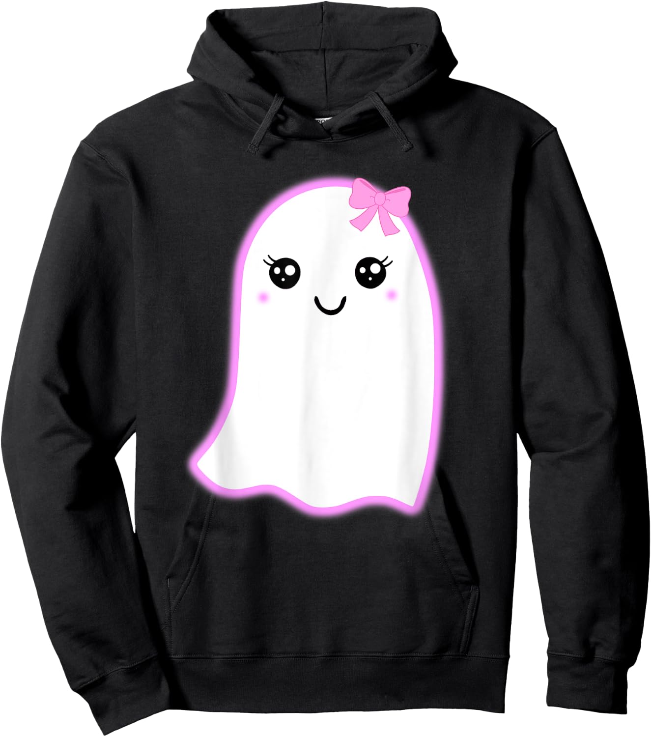 Halloween Cute Ghost Kawaii Style Pink Bow Girls Graphic Hoodie - Hoodie | Black